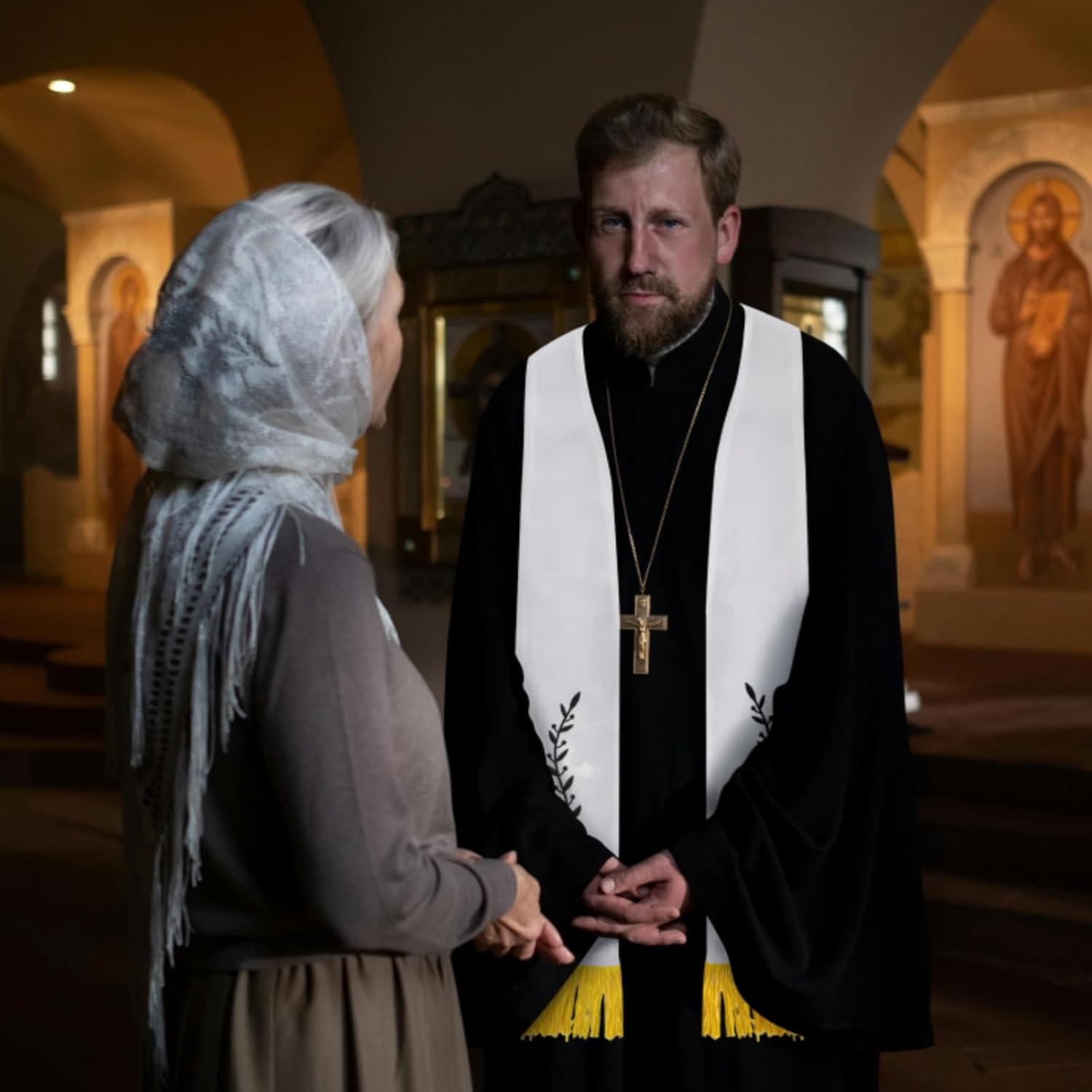 1 Pack Wedding Reversible Stole with Tassels, 75 Inch Clergy Mass Stoles Cross, White Embroidered Priest Sash Stole, Pastor Shawl for Officiant Robe Cassock