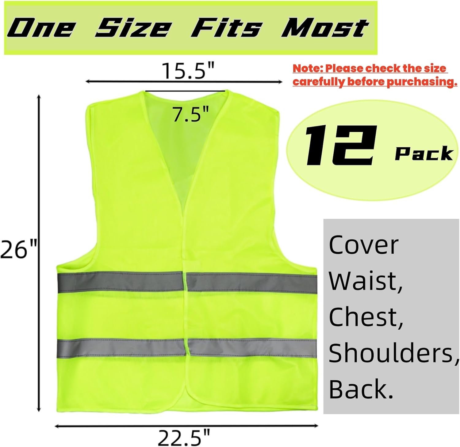 12 Pack High Visibility Safety Vests, Mesh Security Vest with 2 Reflective Silver Strips, Construction Work Bulk for Men Women Traffic Emergency Running Cycling, Fluorescent Green