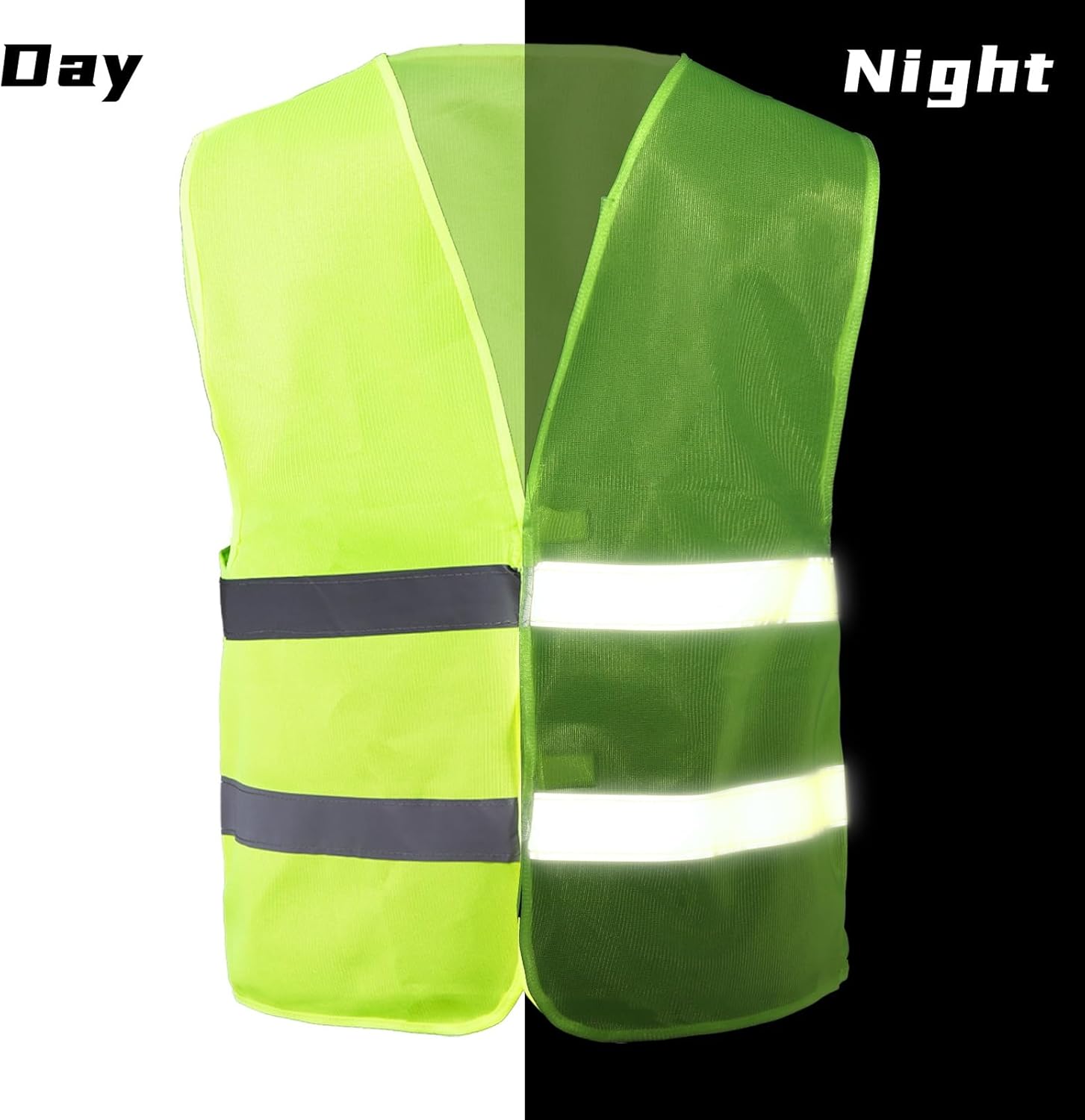 12 Pack High Visibility Safety Vests, Mesh Security Vest with 2 Reflective Silver Strips, Construction Work Bulk for Men Women Traffic Emergency Running Cycling, Fluorescent Green