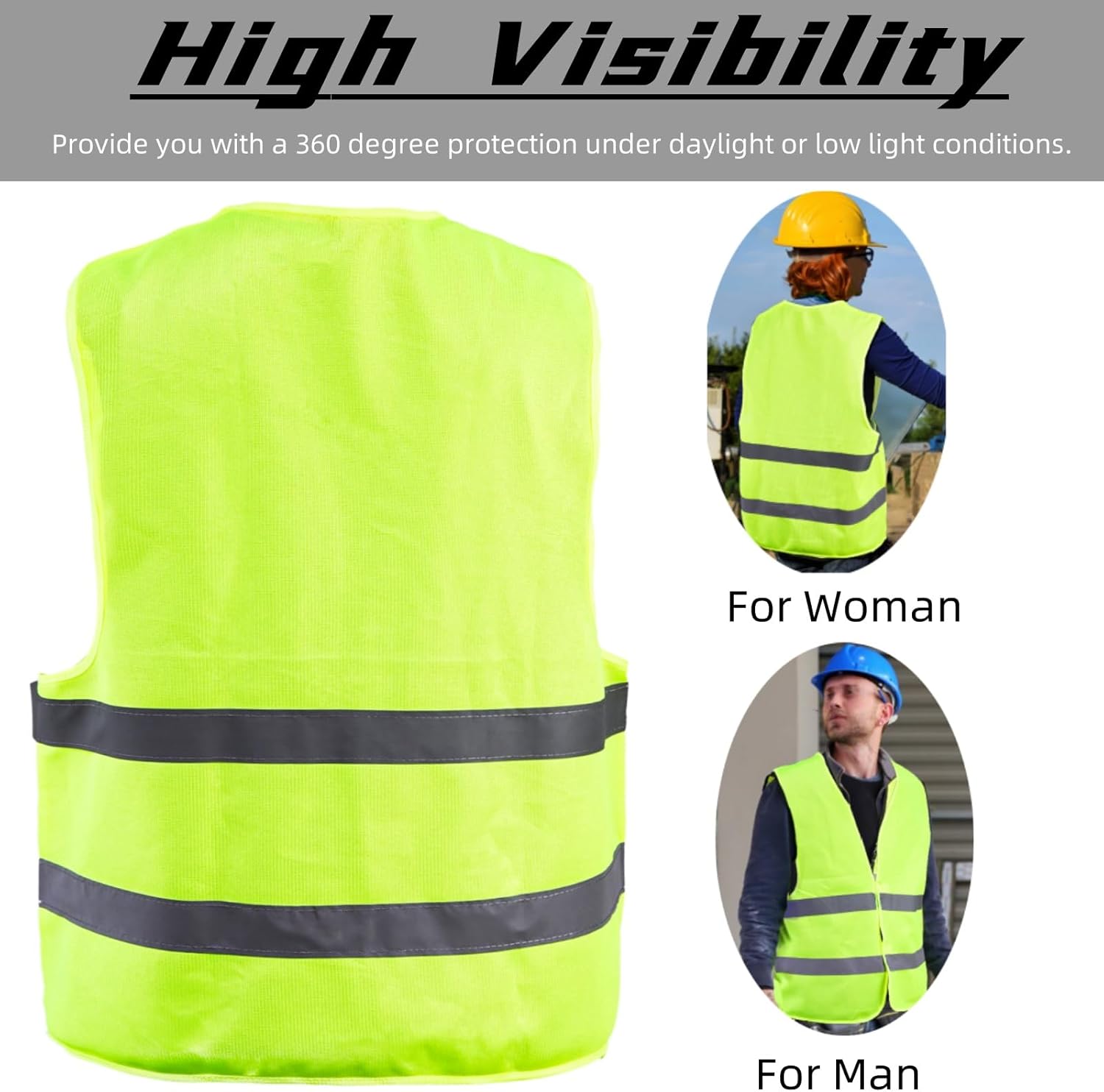 12 Pack High Visibility Safety Vests, Mesh Security Vest with 2 Reflective Silver Strips, Construction Work Bulk for Men Women Traffic Emergency Running Cycling, Fluorescent Green