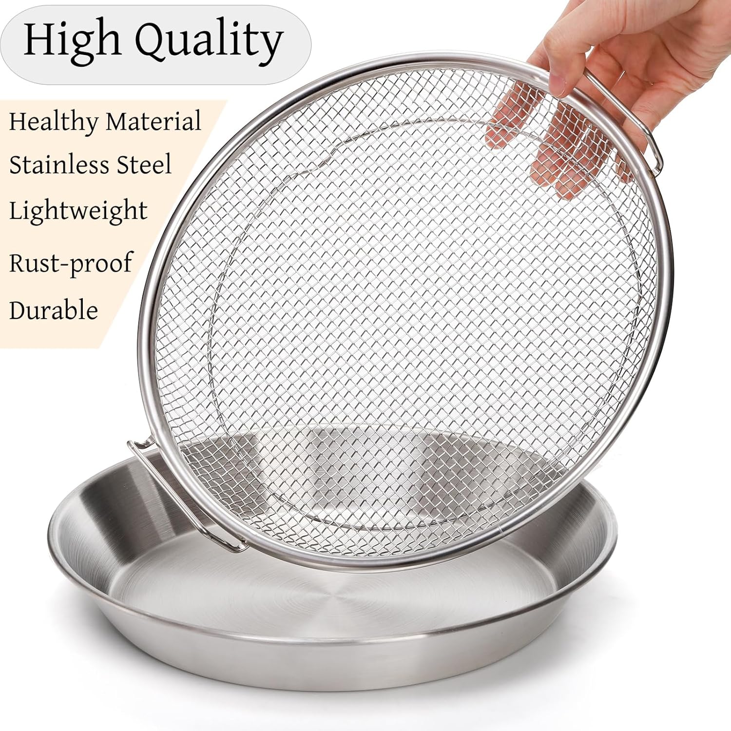 10.3" Kitchen Oil Filter Tray, Stainless Steel Air Fryer Mesh Pan, Draining Basket Accessories for Fried Food, Cooking Net Strainer Colander Barbecue Grill Vegetable Dessert