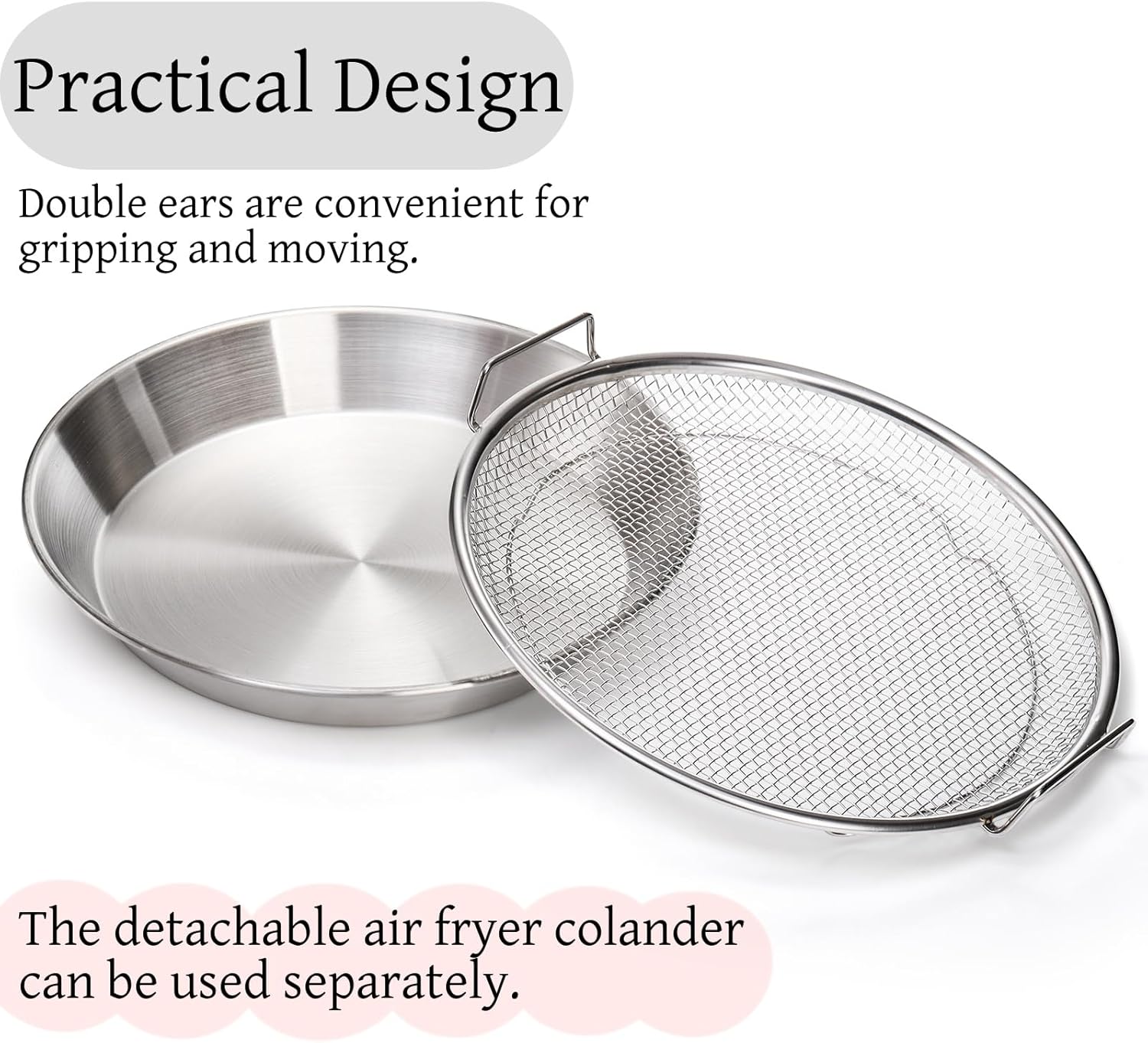 10.3" Kitchen Oil Filter Tray, Stainless Steel Air Fryer Mesh Pan, Draining Basket Accessories for Fried Food, Cooking Net Strainer Colander Barbecue Grill Vegetable Dessert