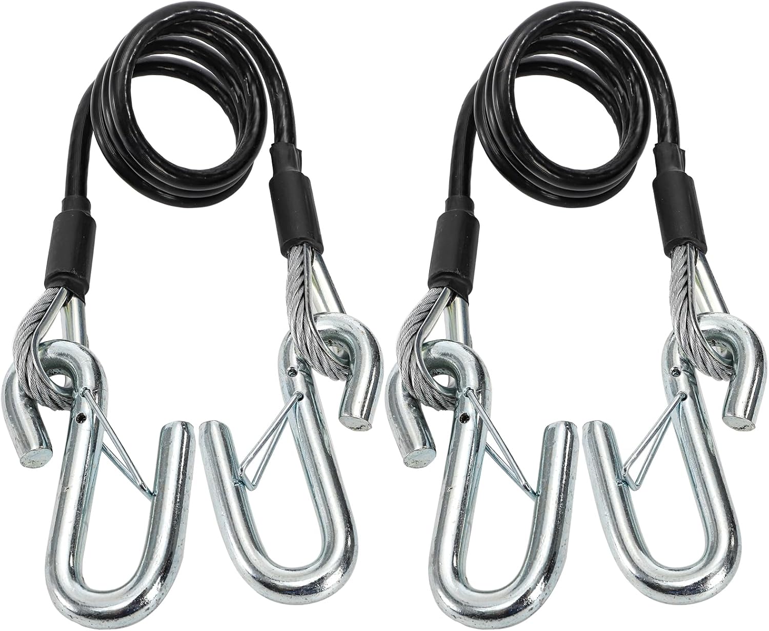 2 Packs 44-1/2'' Trailer Safety Cables, Vinyl-Coated Coiled Towing Chain, 7/16'' Snap Hooks with Latch for Boat, 5,000 lbs Break Strength