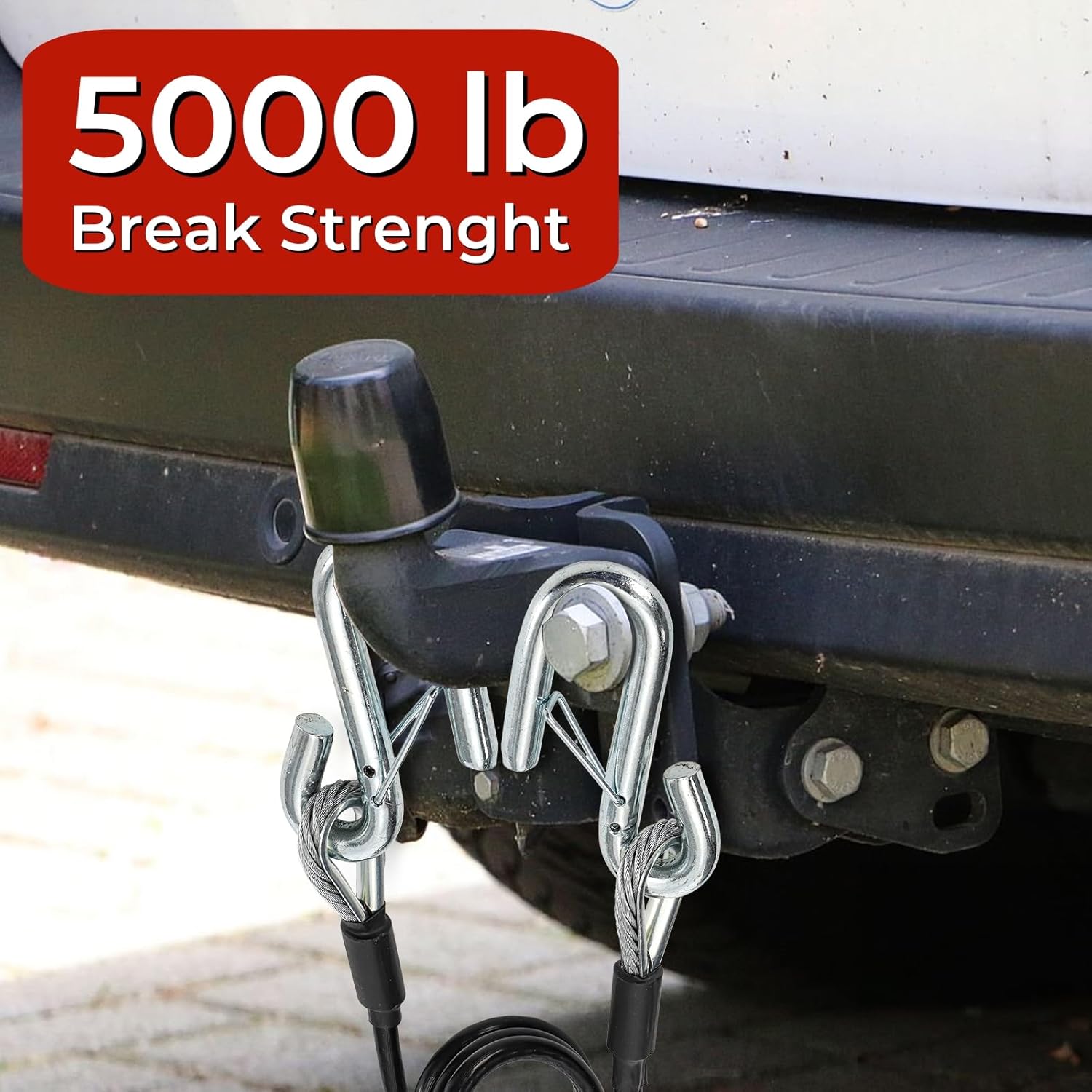 2 Packs 44-1/2'' Trailer Safety Cables, Vinyl-Coated Coiled Towing Chain, 7/16'' Snap Hooks with Latch for Boat, 5,000 lbs Break Strength