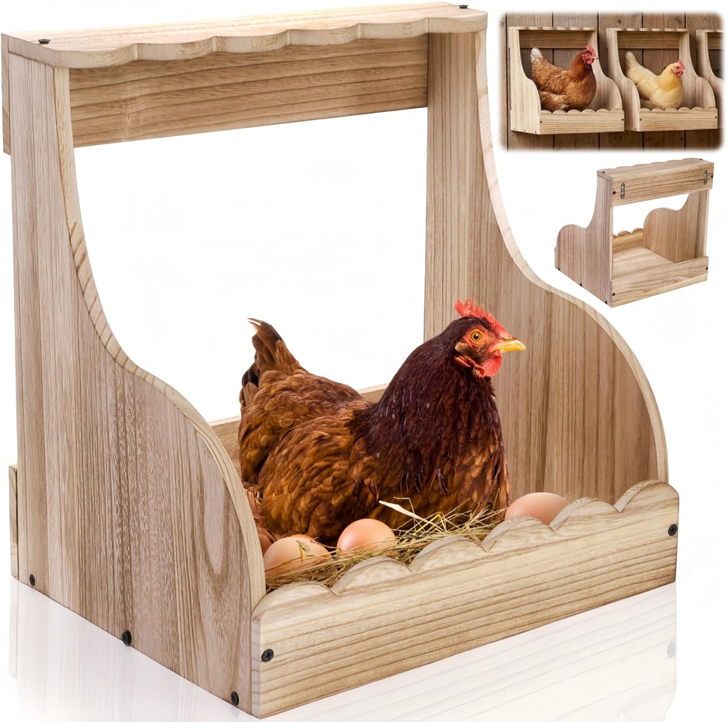 Single Compartment Hens Nesting Box, 14.5 x 13.75 13 Inch Wood Chicken Laying Eggs Boxes, Large Heavy Duty Coop Nest Box Accessories for Duck Birds Poultry, Easy Assembly