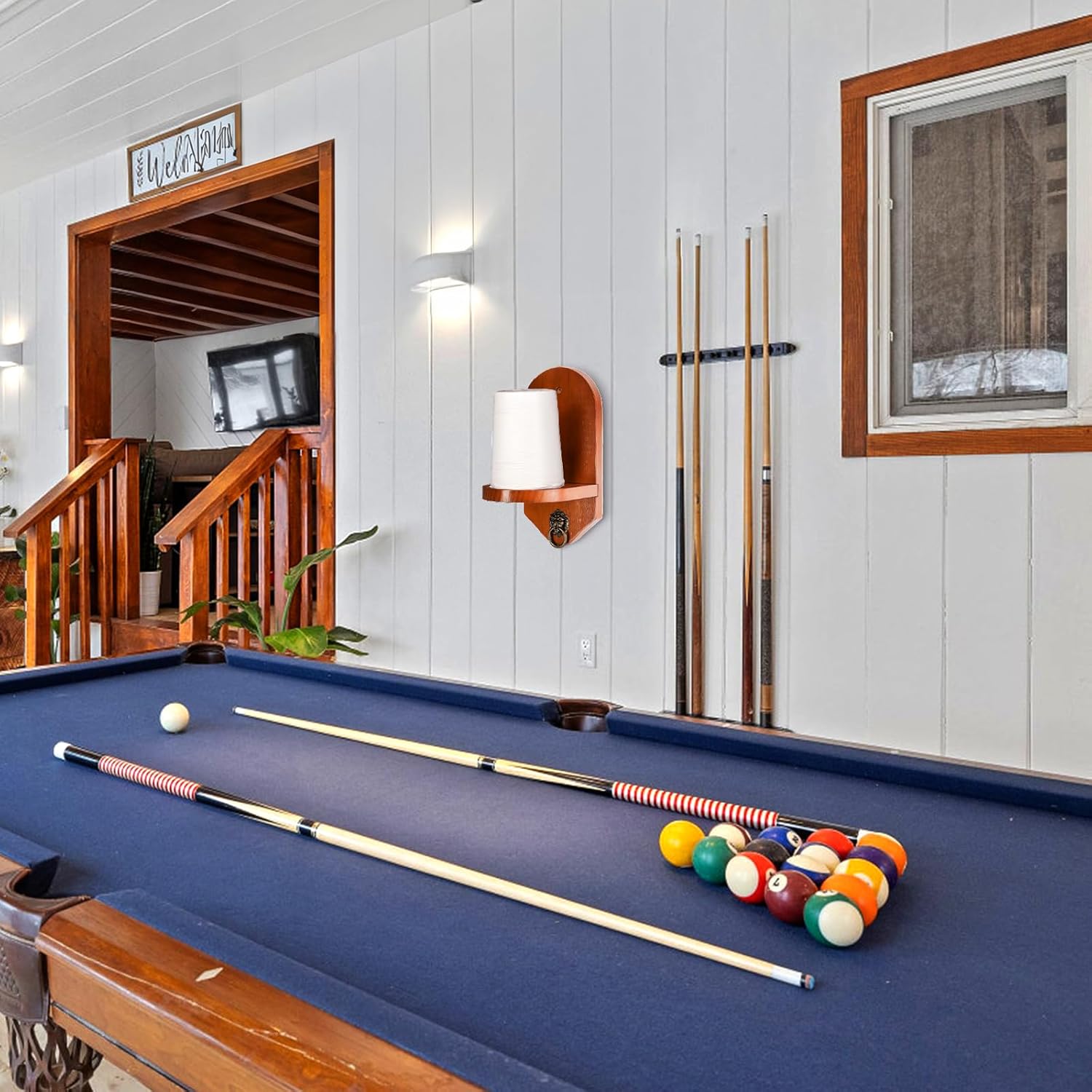Wall Mounted Cone Chalk Holder, Solid Wood Pool Hand Billiards Table Holder with Beveled Edge and Hardware, Accessories
