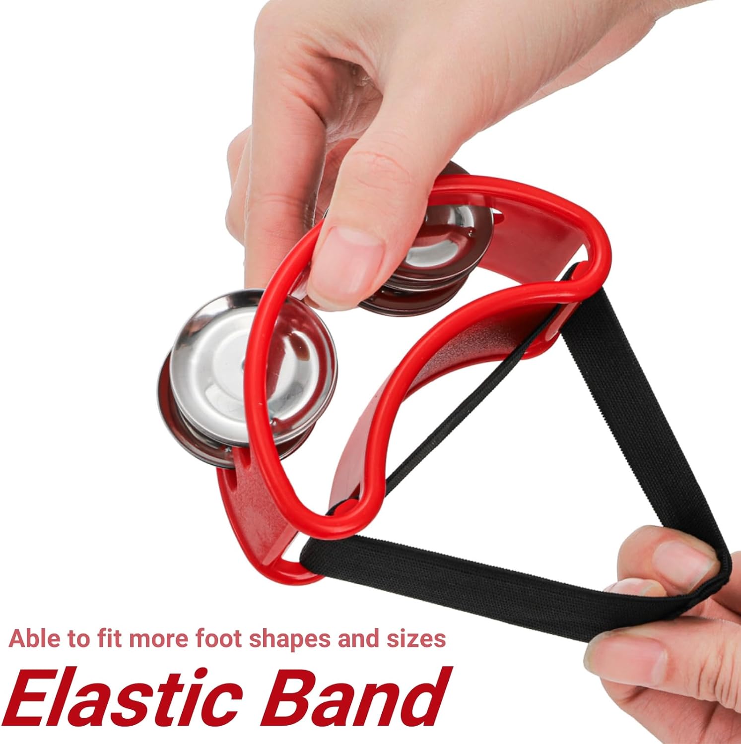 8 Packs Foot Tambourine for Adult, Drums with Elastic Strap, Percussion Shakers Steel Jingle Bells, Musical Instrument Guitar Cajon Banjo Playing