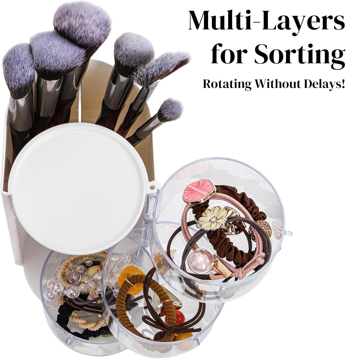 2 Pack Hair Brush Holders, 3-layer Rotatable Tie Organizer, Clear Acrylic Accessories Storage Box for Girls, Bathroom Makeup Container Case Headband Bow Clip Cotton Swab