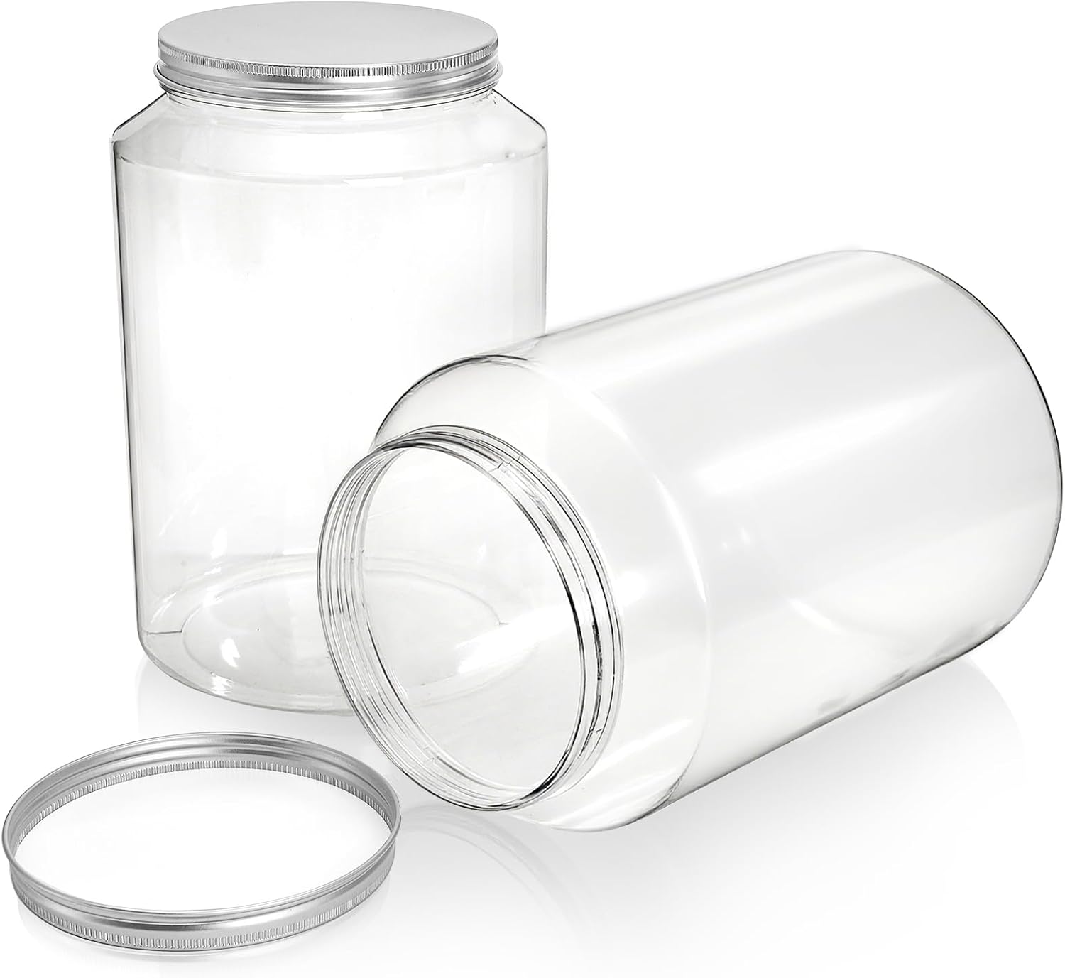 2 Pack 1 Gallon Extra Large Clear Plastic Jars, 118 OZ Food Storage Container with Lid, BPA Free Wide Mouth Jar, Reusable Airtight Mason Jug for Dry Goods, Candy, Fermenting, Pickling