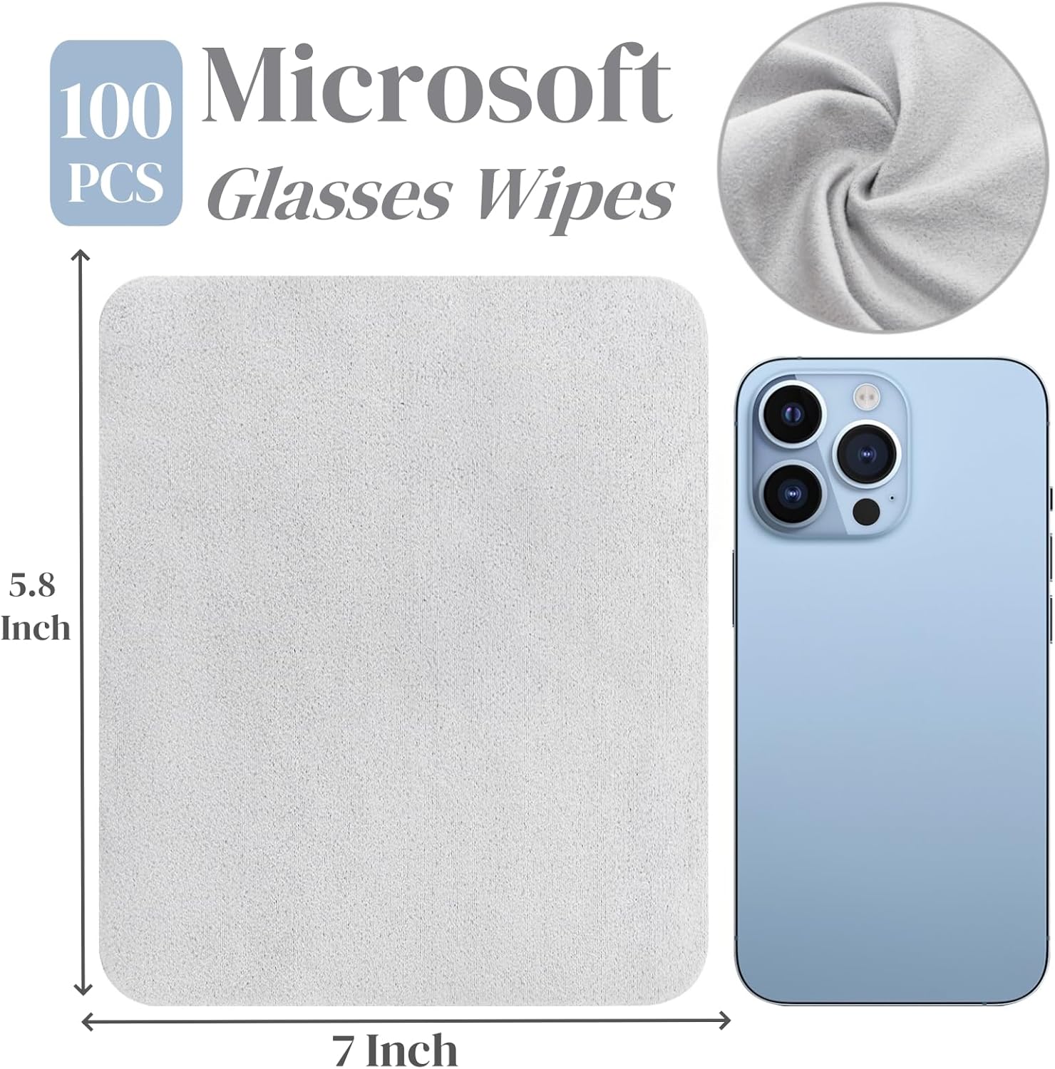 100 Pack Microfiber Glasses Cleaning Cloth, Ultra Soft Eyeglasses Wipe Suede, Washable Cleaner for Lens, Screens, Cameras, Phones, Electronics 7×6 Inch, Gray