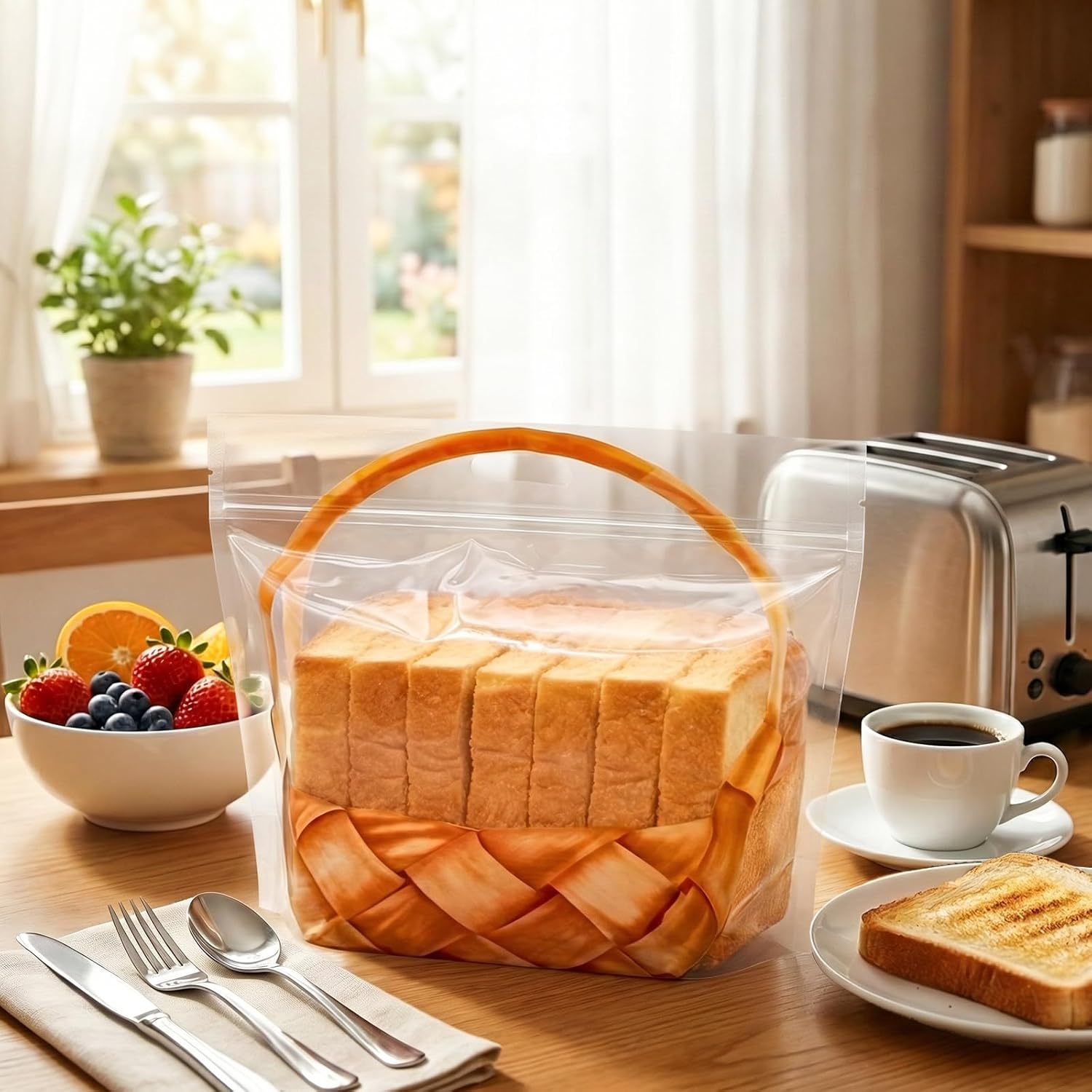 100 Pack Clear Plastic Bread Bags with Handle, 12.5 x 10.4 Inch Large Zipper Toast Bag, Portable Loaf Sealing Basket Pattern, Sourdough Packaging Organizer for Cookie Bakery