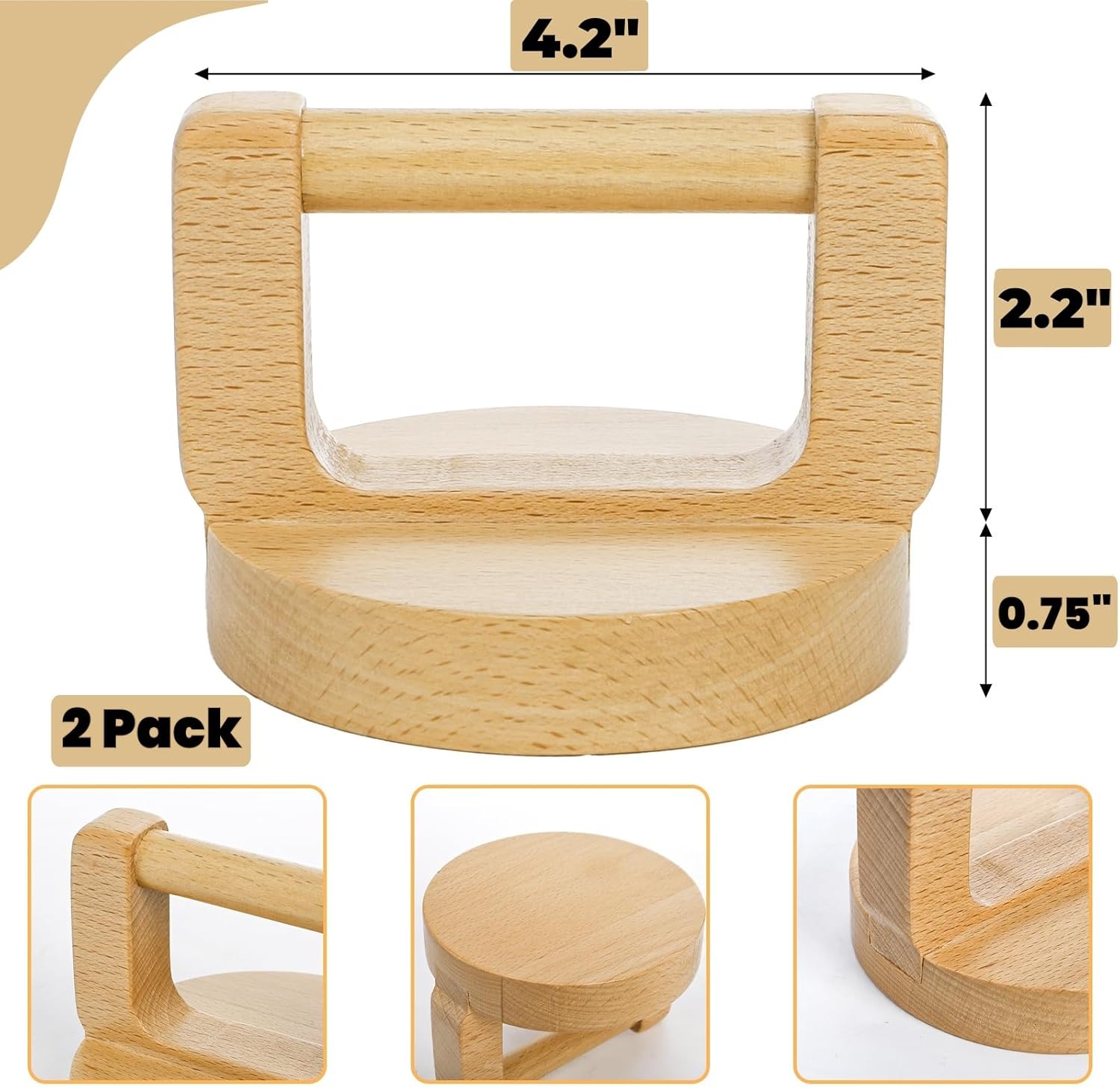 2 Pack Block Printing Baren, 4 Inch Wood Barens for Printmaking, Hand Press Tool with Ergonomic Handle Linocut, Crafting, Scrapbooking, Ink, Stamping