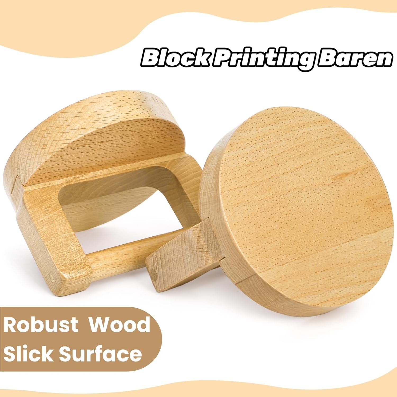 2 Pack Block Printing Baren, 4 Inch Wood Barens for Printmaking, Hand Press Tool with Ergonomic Handle Linocut, Crafting, Scrapbooking, Ink, Stamping