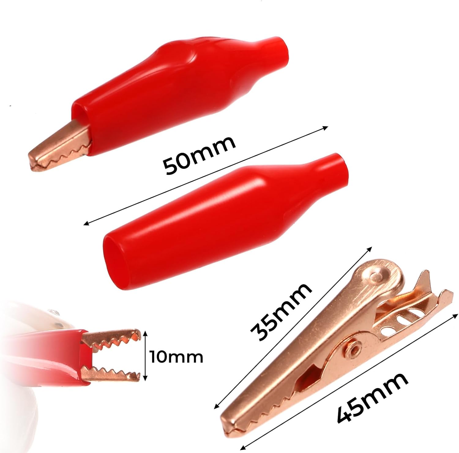 30 Packs Copper Alligator Electric Clips, Electrical Test Gator Jumper with Protective Insulation Cover, Crocodile Clamps Aligned Jaws for Solder Circuit Link, Black and Red