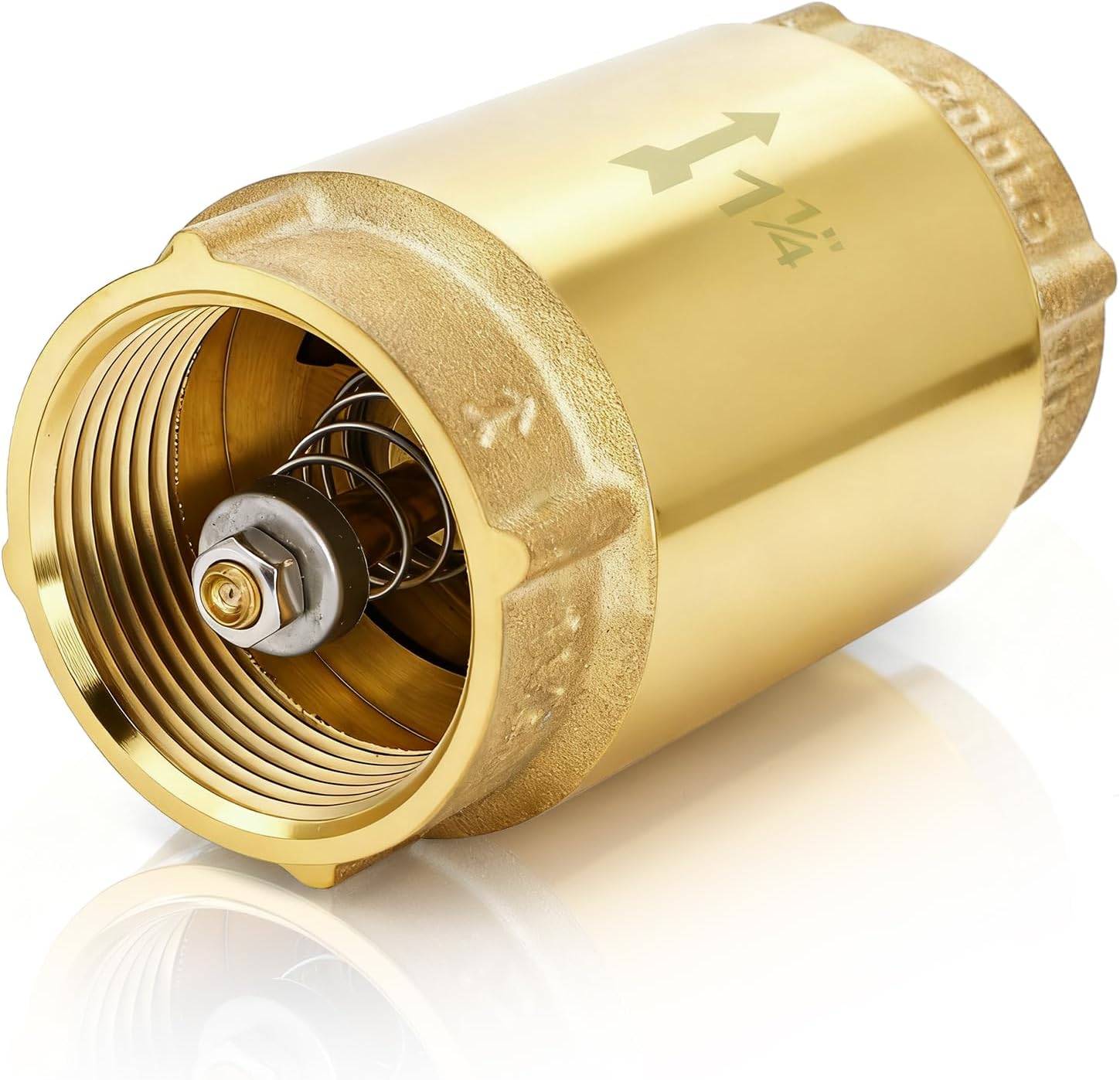 1-1/4 Inch Brass Check Valve, Universal One Way In Line Valves with Backflow Prevention, No Return Female Pipe Thread for Garden Hose Well Pumps Irrigation Systems, 1.25'' FNPT