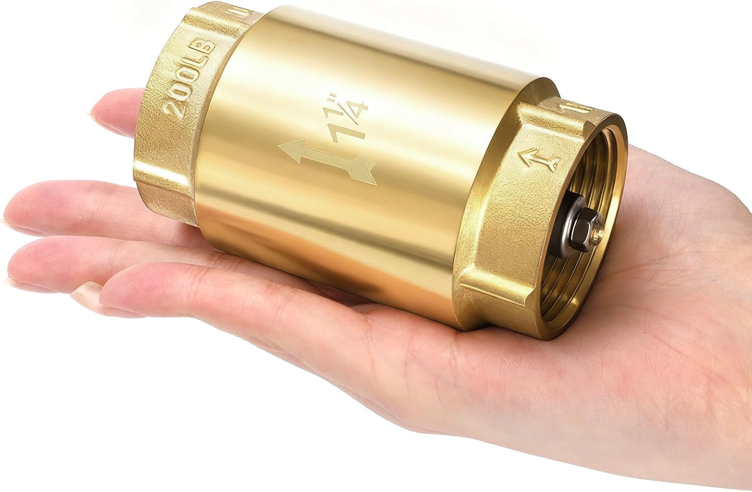 1-1/4 Inch Brass Check Valve, Universal One Way In Line Valves with Backflow Prevention, No Return Female Pipe Thread for Garden Hose Well Pumps Irrigation Systems, 1.25'' FNPT