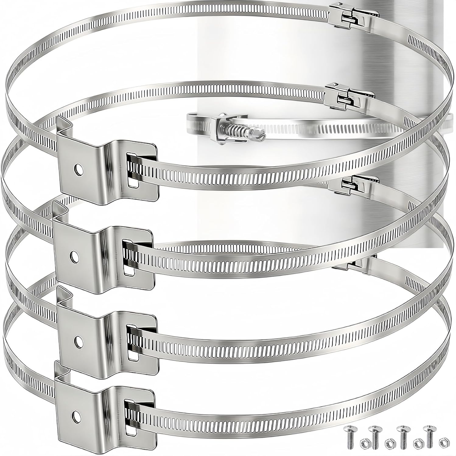 4 Pack Sign Mounting Brackets for Larger Poles, 4" to 15" Adjustable Expansion Tank Bracket, Metal Street Holder with Pole Clamps and Straps Electrical Boxes, Security Camera