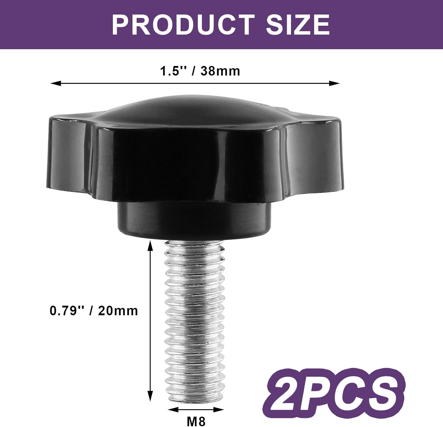 Screw - M8 x 20mm - Star-shaped knob - 2 pieces - Plastic - Hexagonal - Hand-tightening screw - For replacement