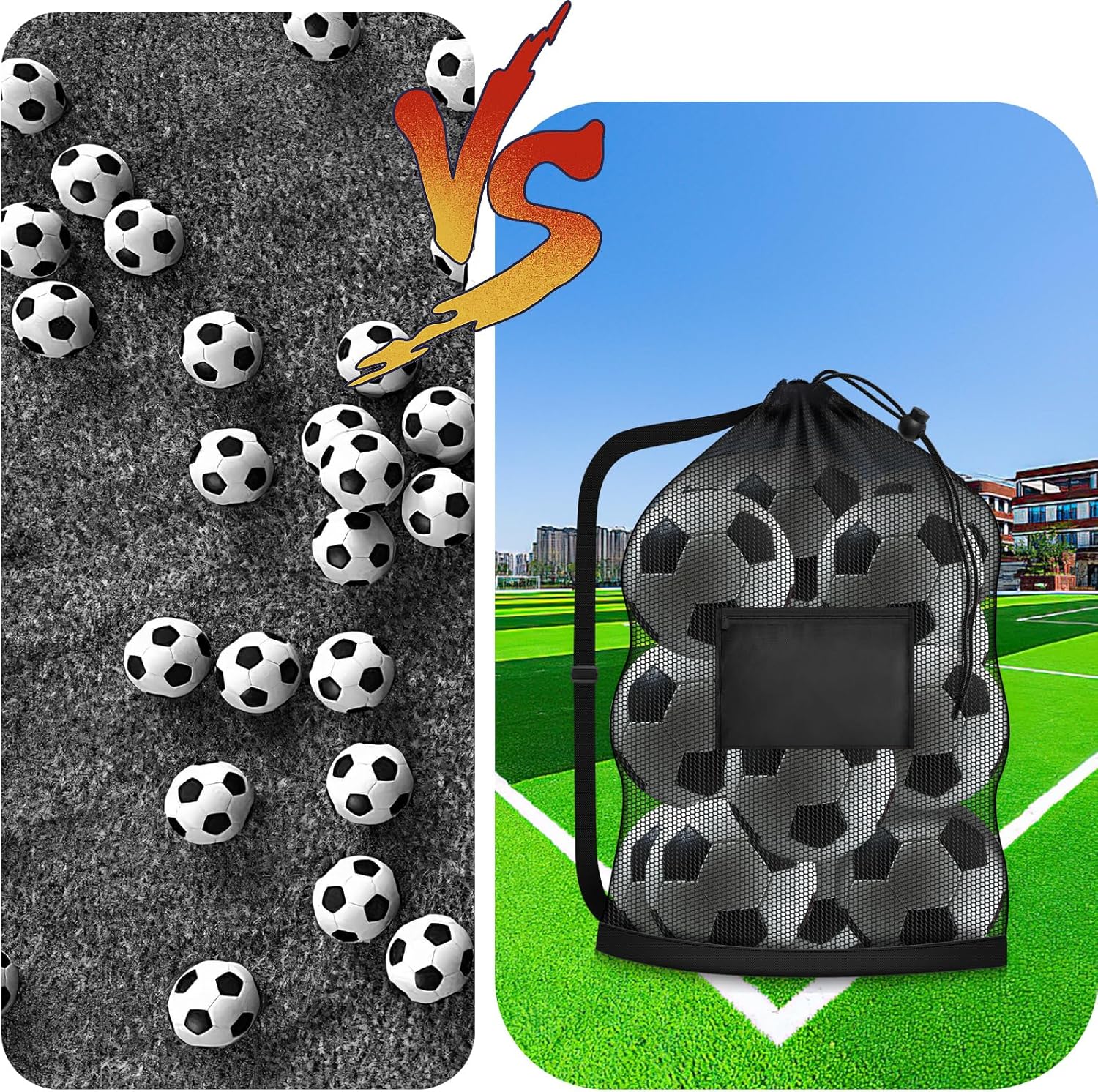 Football bag - Extra large - 40" x 30" - Drawstring - Mesh - Ball bag - With pockets - Mesh sports bag - Basketball, volleyball, fitness equipment, swimwear - Storage bag