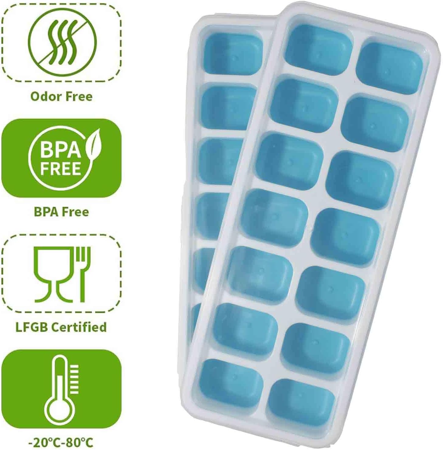 Ice cube trays - 4-pack - reusable silicone - easy to release - flexible ice cube trays for 56 ice cubes with leak-proof, removable lids - BPA-free - durable and dishwasher safe