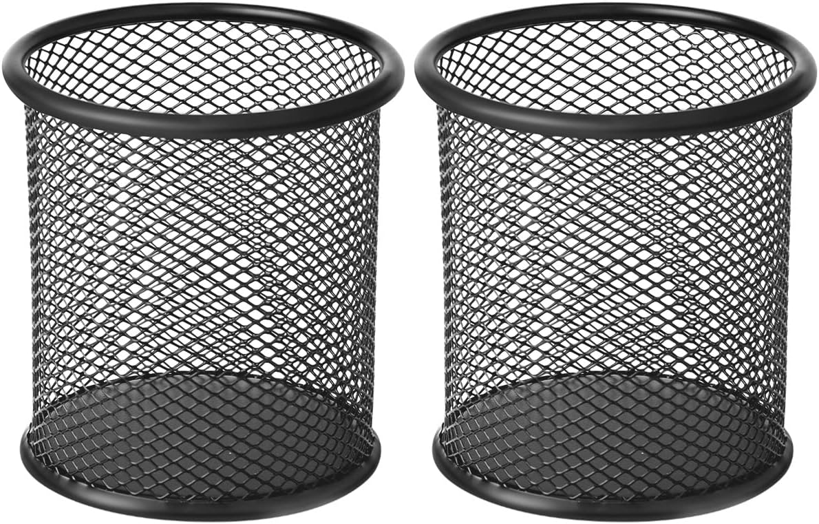 2-pack metal mesh pen holder pen holder for desk metal office mesh desktop storage pen holder office supplies - Office accessories and storage products - black