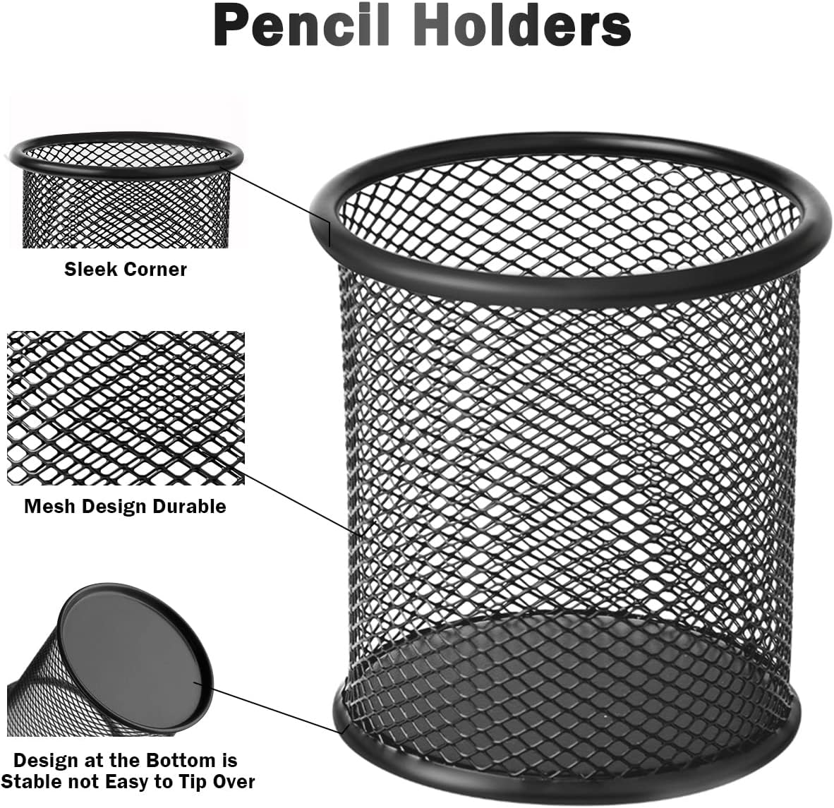 2-pack metal mesh pen holder pen holder for desk metal office mesh desktop storage pen holder office supplies - Office accessories and storage products - black
