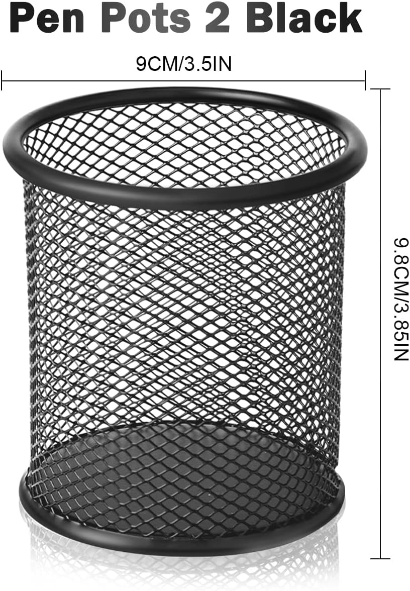 2-pack metal mesh pen holder pen holder for desk metal office mesh desktop storage pen holder office supplies - Office accessories and storage products - black