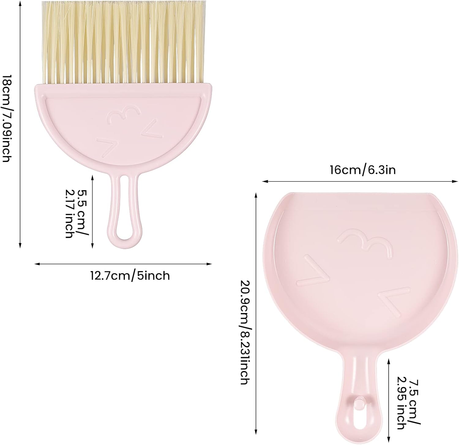 Mini dustpan and brush - pink set of brush and dustpan - portable combination of cleaning brush and dustpan - flexible edge - perfect for removing dust, dirt and grit - suitable for most hard surfaces - space-saving design