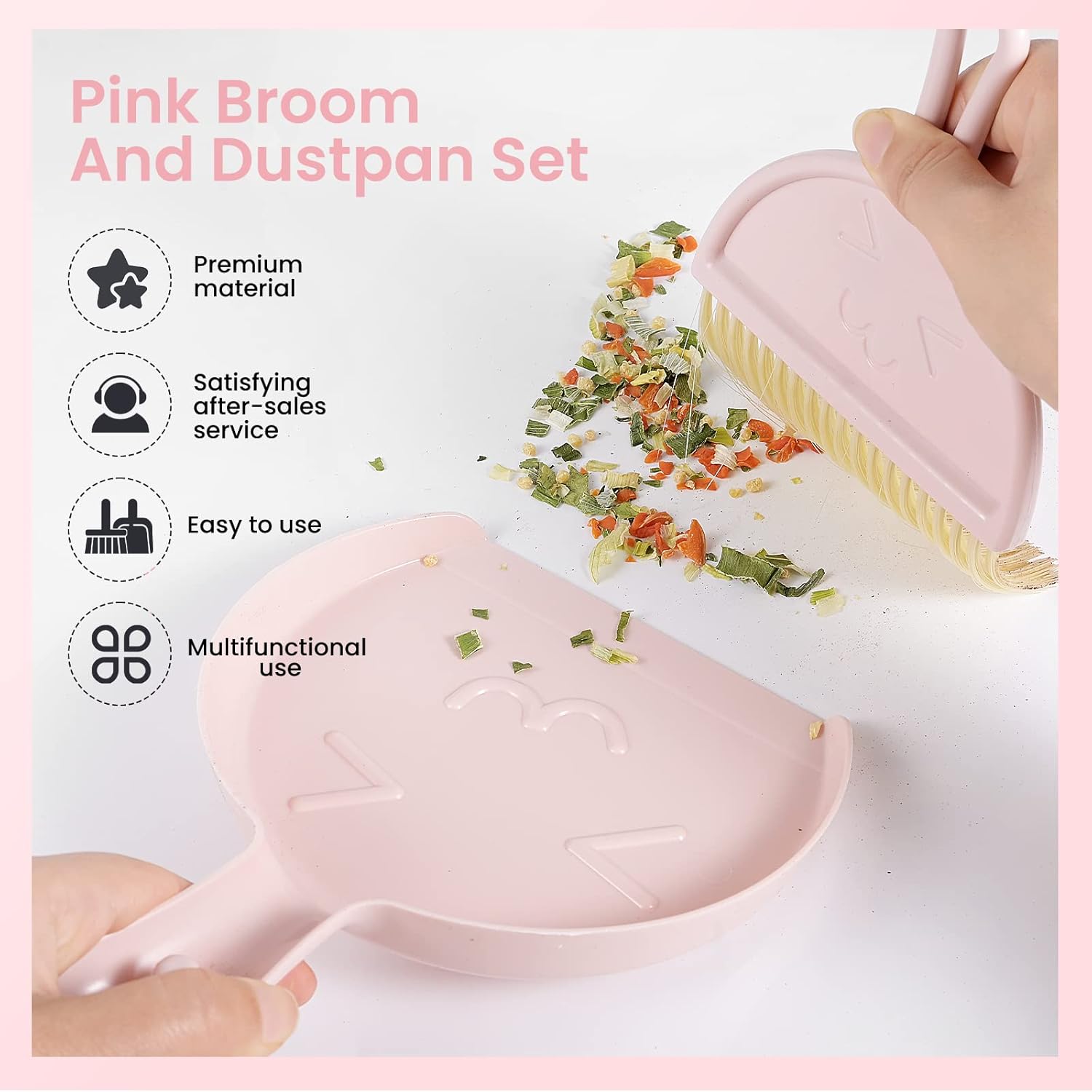 Mini dustpan and brush - pink set of brush and dustpan - portable combination of cleaning brush and dustpan - flexible edge - perfect for removing dust, dirt and grit - suitable for most hard surfaces - space-saving design