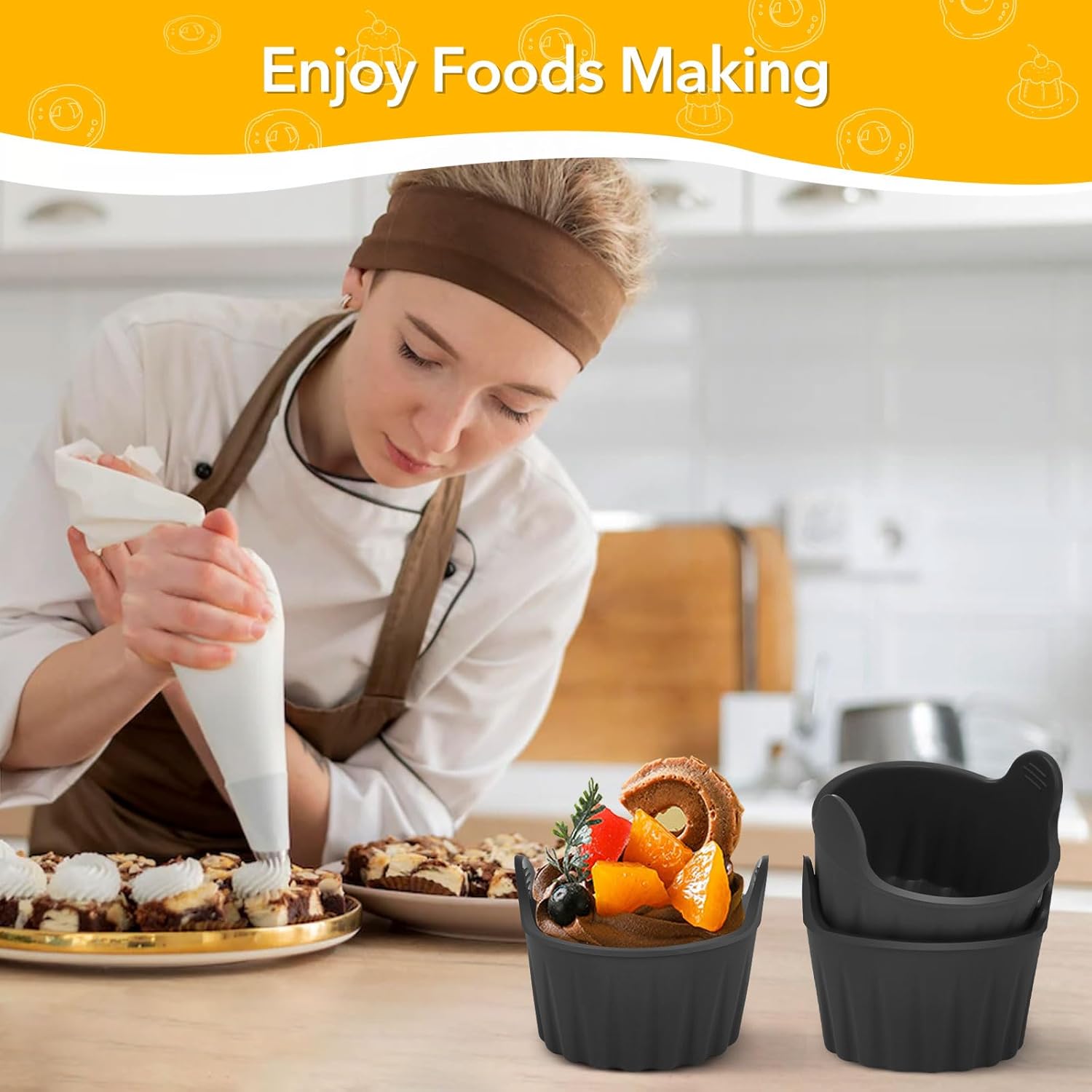 4-piece egg poacher for the airfryer - baking tray specially for the airfryer - egg poacher for the microwave - shape for poached eggs of food grade quality and baking tray for making soufflés - muffins - cupcakes - custard and pudding.