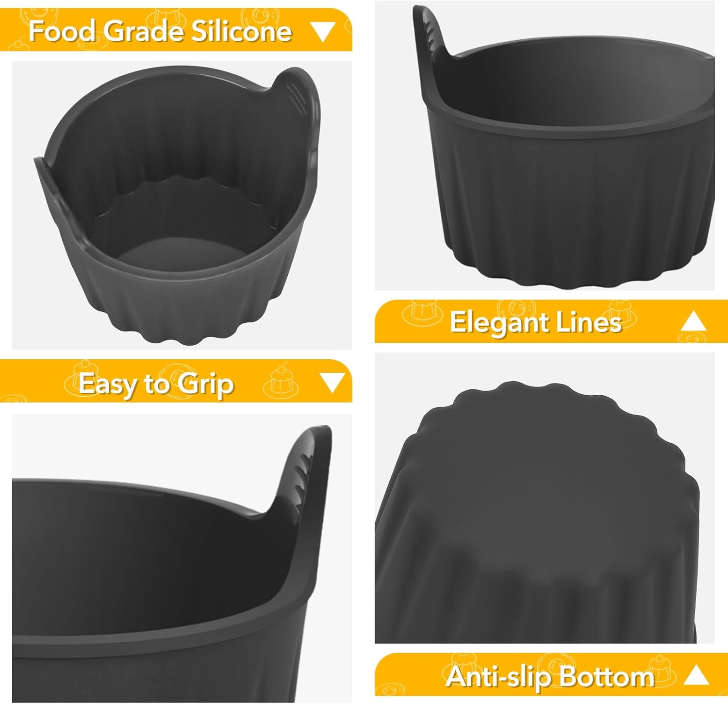 4-piece egg poacher for the airfryer - baking tray specially for the airfryer - egg poacher for the microwave - shape for poached eggs of food grade quality and baking tray for making soufflés - muffins - cupcakes - custard and pudding.