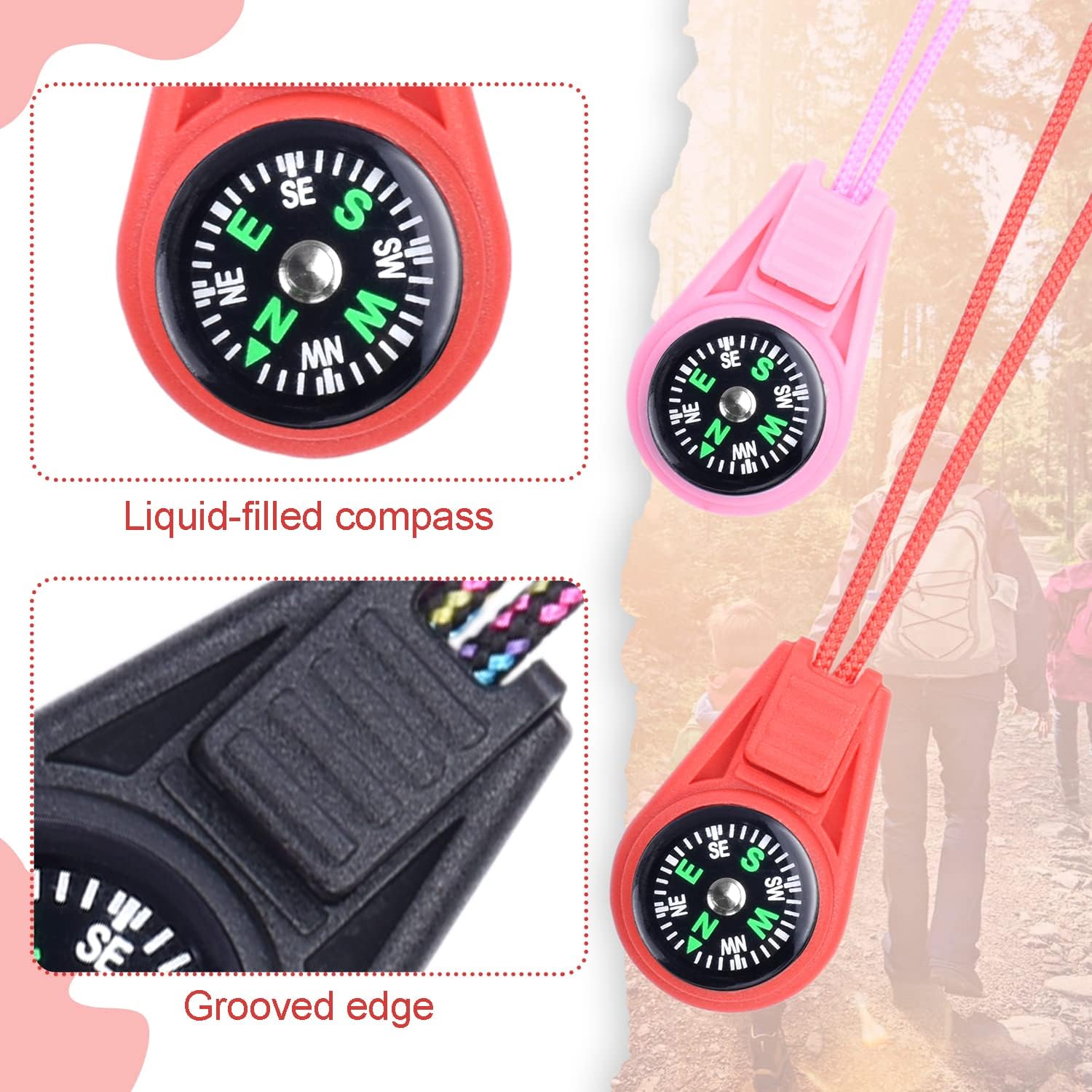 Kompas - 25-pack - Kids' Compass - Classroom - Mini Compass for Children - Hiking and Survival - Portable - Compass with Cord - 9 Colours