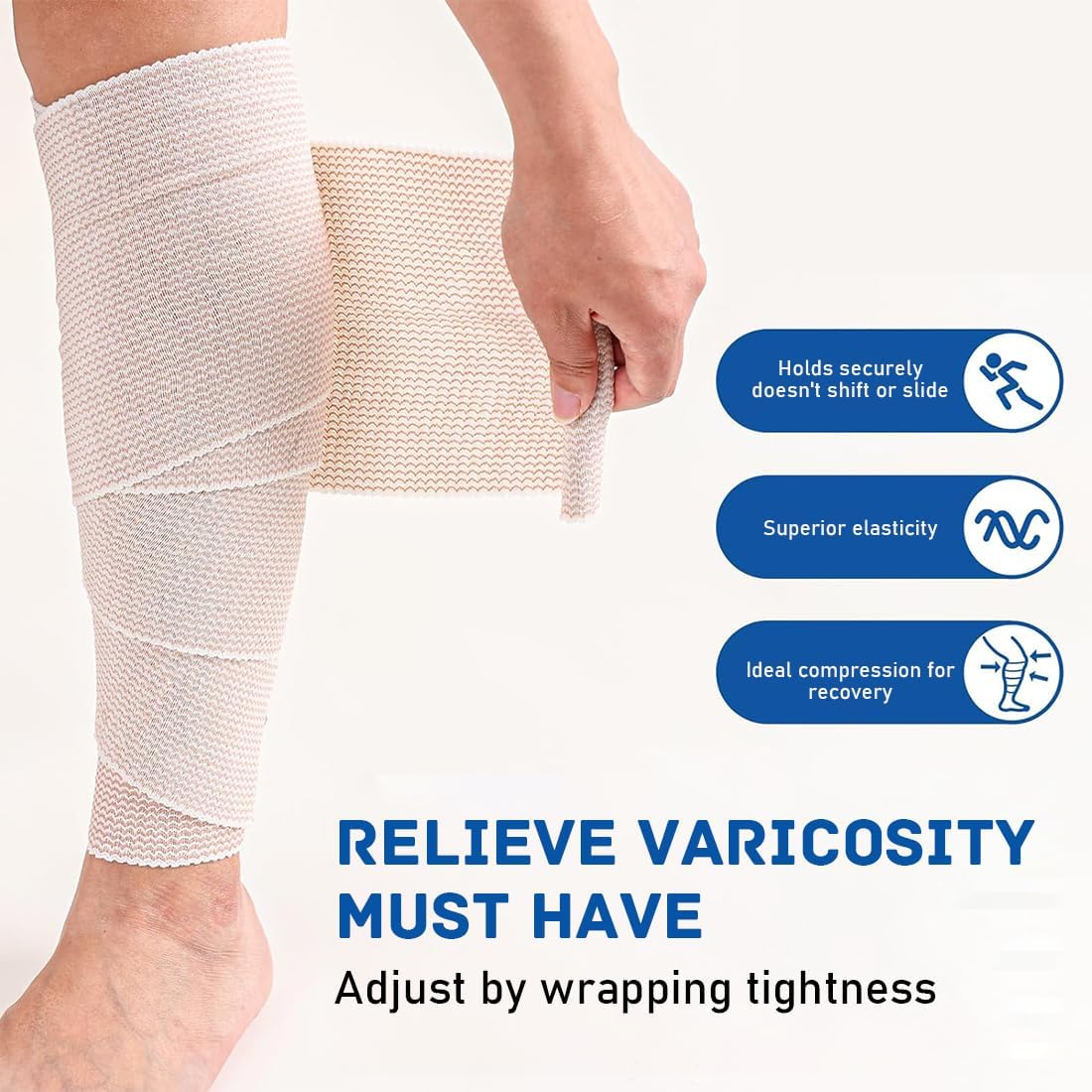 Premium compression bandages Pack of 6 elastic bandages - self-adhesive - for injuries to wrists, ankles, hands, knees, elbows, shoulders, feet - washable and reusable - 10 cm wide - 1-7 m long - stretches up to 4-5 m