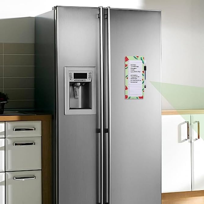 Magnetic shopping list for the fridge 2-piece - 100 sheets - tear-off notepad with pen clip for shopping - to-do list and meal planning watermelon
