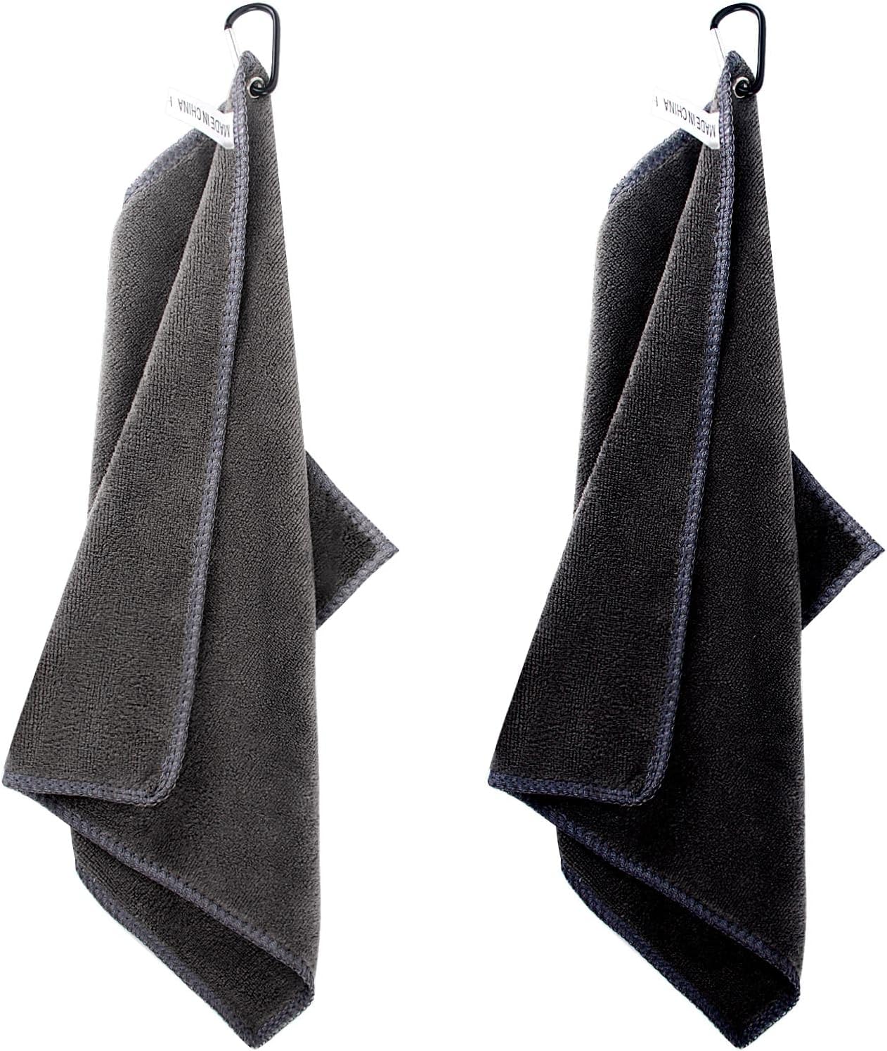 2 pieces golf towels- absorbent cleaning towels- multifunctional towels with carabiner for golf bags- fitness- sport- outdoor- yoga 2 colours - black