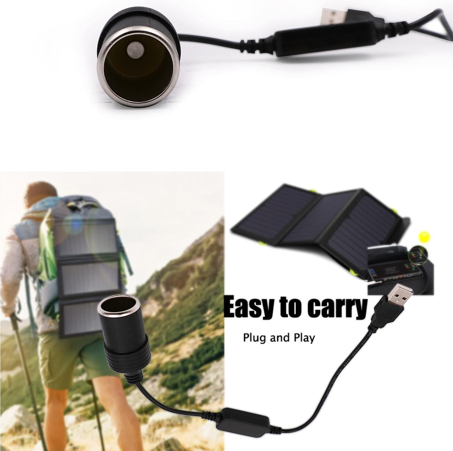 USB A male to 12V car cigarette lighter female adapter cable max. 8W