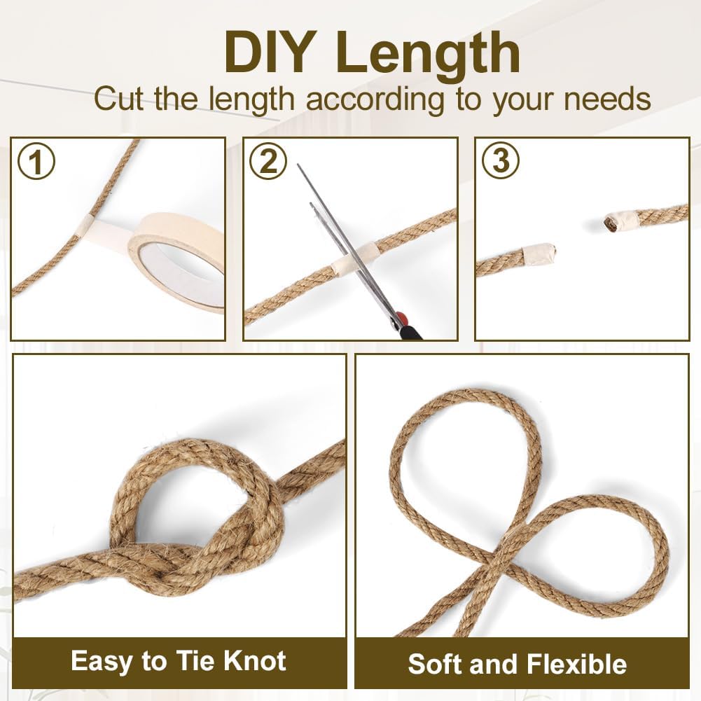 10m jute rope - 8mm thick jute rope - naturally braided jute garden rope for cat scratching post rope - gardening - camping - decoration - gift wrapping and craft decoration brown