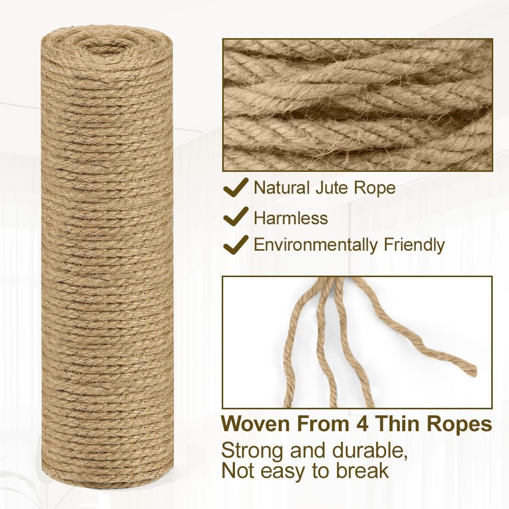 10m jute rope - 8mm thick jute rope - naturally braided jute garden rope for cat scratching post rope - gardening - camping - decoration - gift wrapping and craft decoration brown