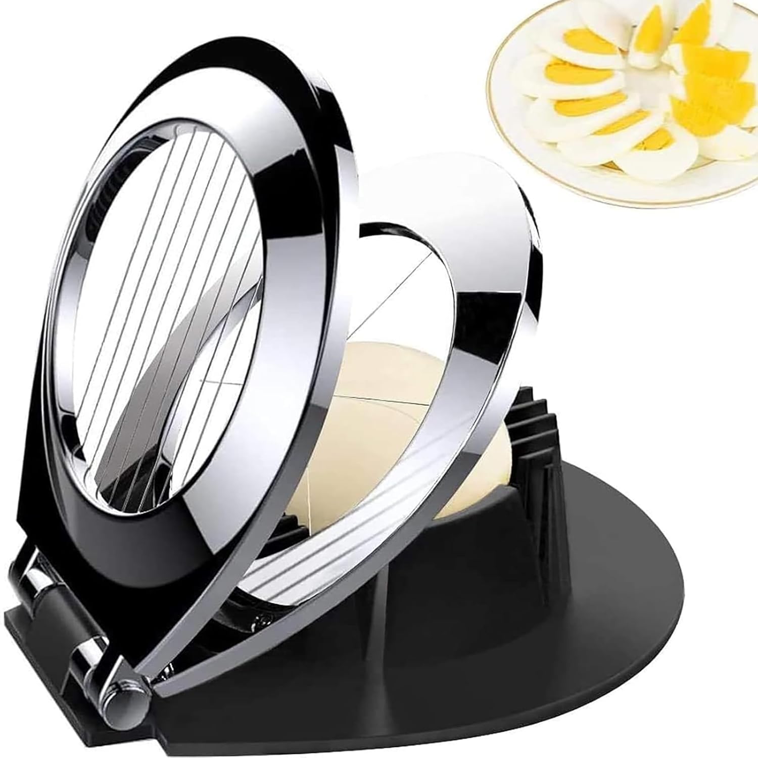 Egg Slicer - Egg Slicer - Heavy-Duty Egg Slicer for Hard-Boiled Eggs - Strawberry Decorating Slicer - Stainless Steel Wire - 3 Cutting Methods - Dishwasher Safe