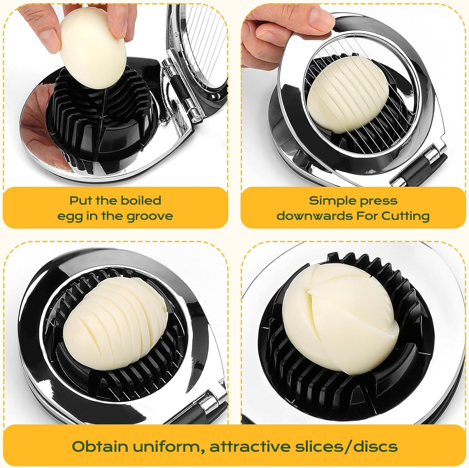 Egg Slicer - Egg Slicer - Heavy-Duty Egg Slicer for Hard-Boiled Eggs - Strawberry Decorating Slicer - Stainless Steel Wire - 3 Cutting Methods - Dishwasher Safe