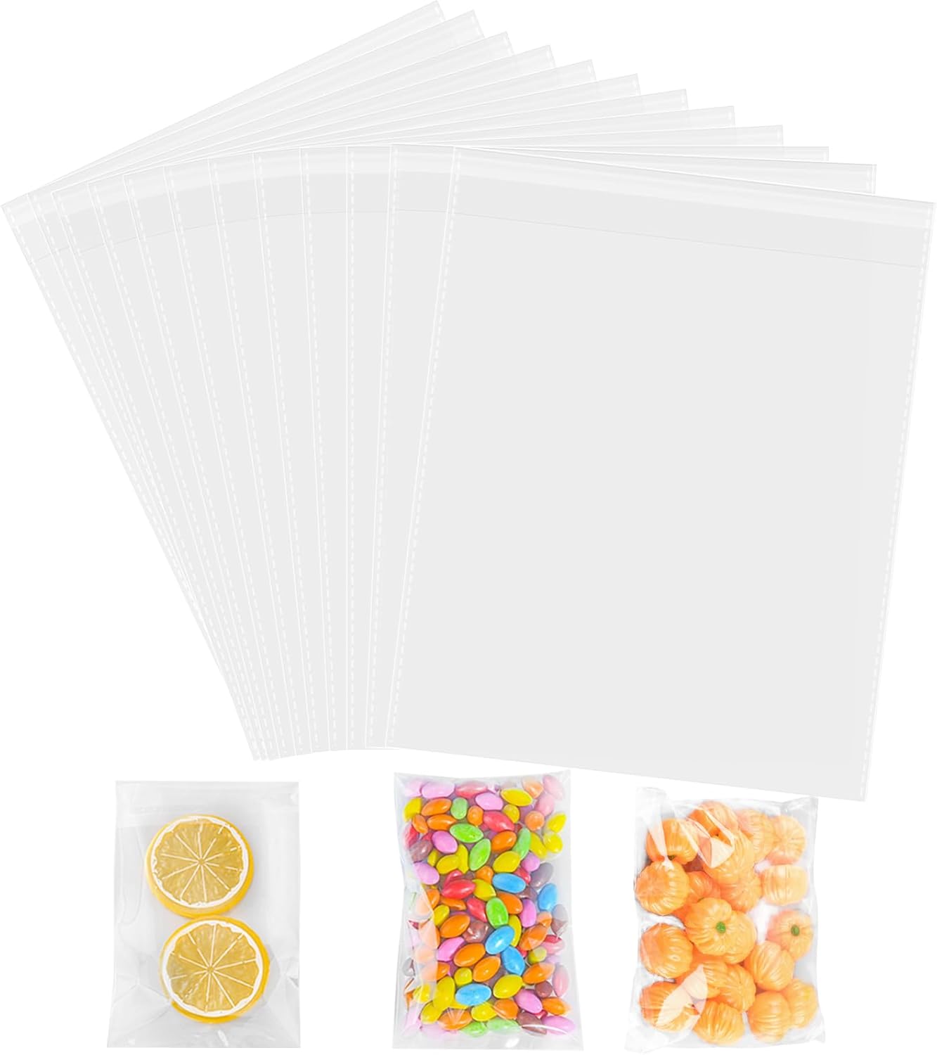 Cellophane bags - 100 small clear cellophane cookie bags - food safe - sealed with clear self-adhesive OPP display seal for cookies, lollies, envelopes, gifts, cards and photos 10 x 15 cm