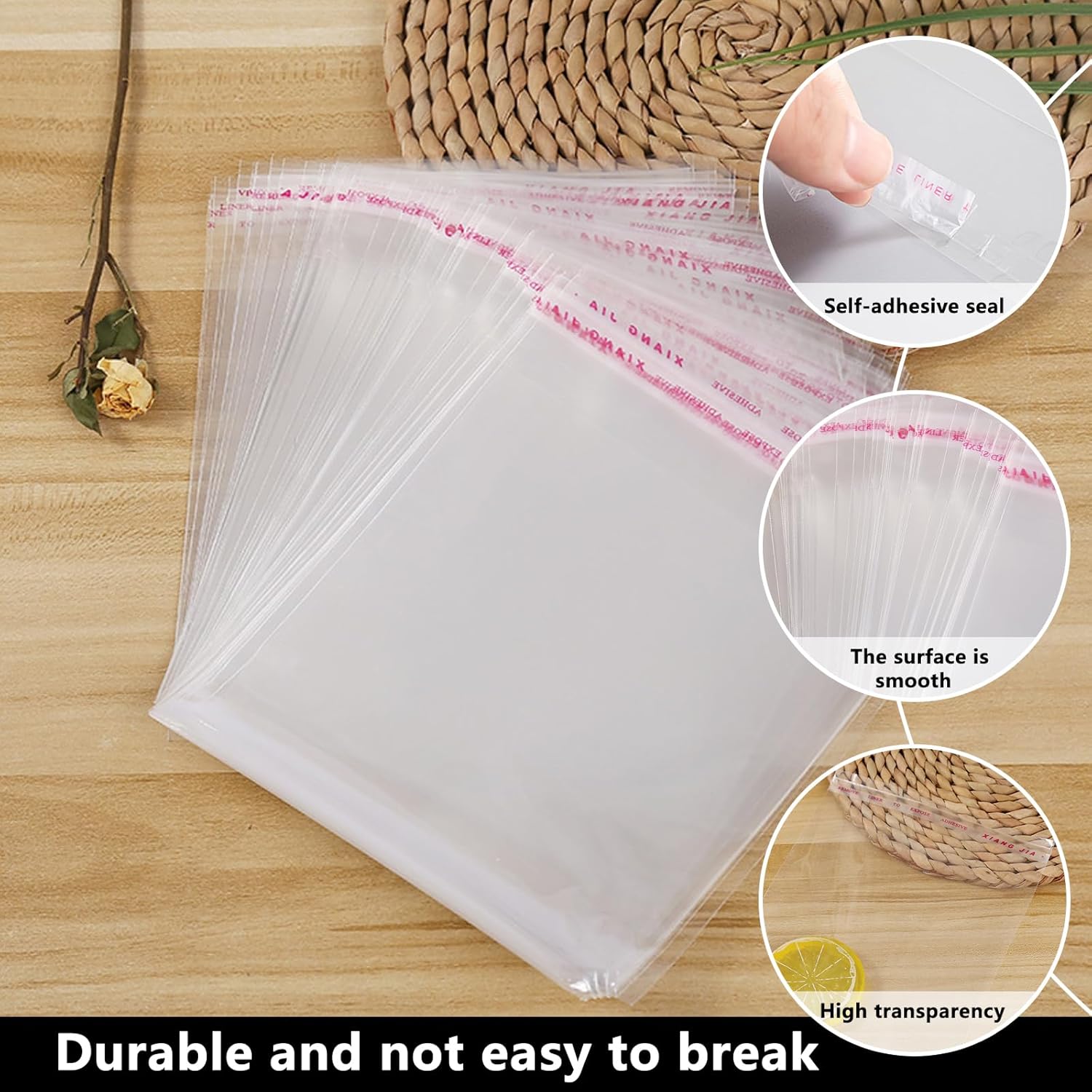 Cellophane bags - 100 small clear cellophane cookie bags - food safe - sealed with clear self-adhesive OPP display seal for cookies, lollies, envelopes, gifts, cards and photos 10 x 15 cm
