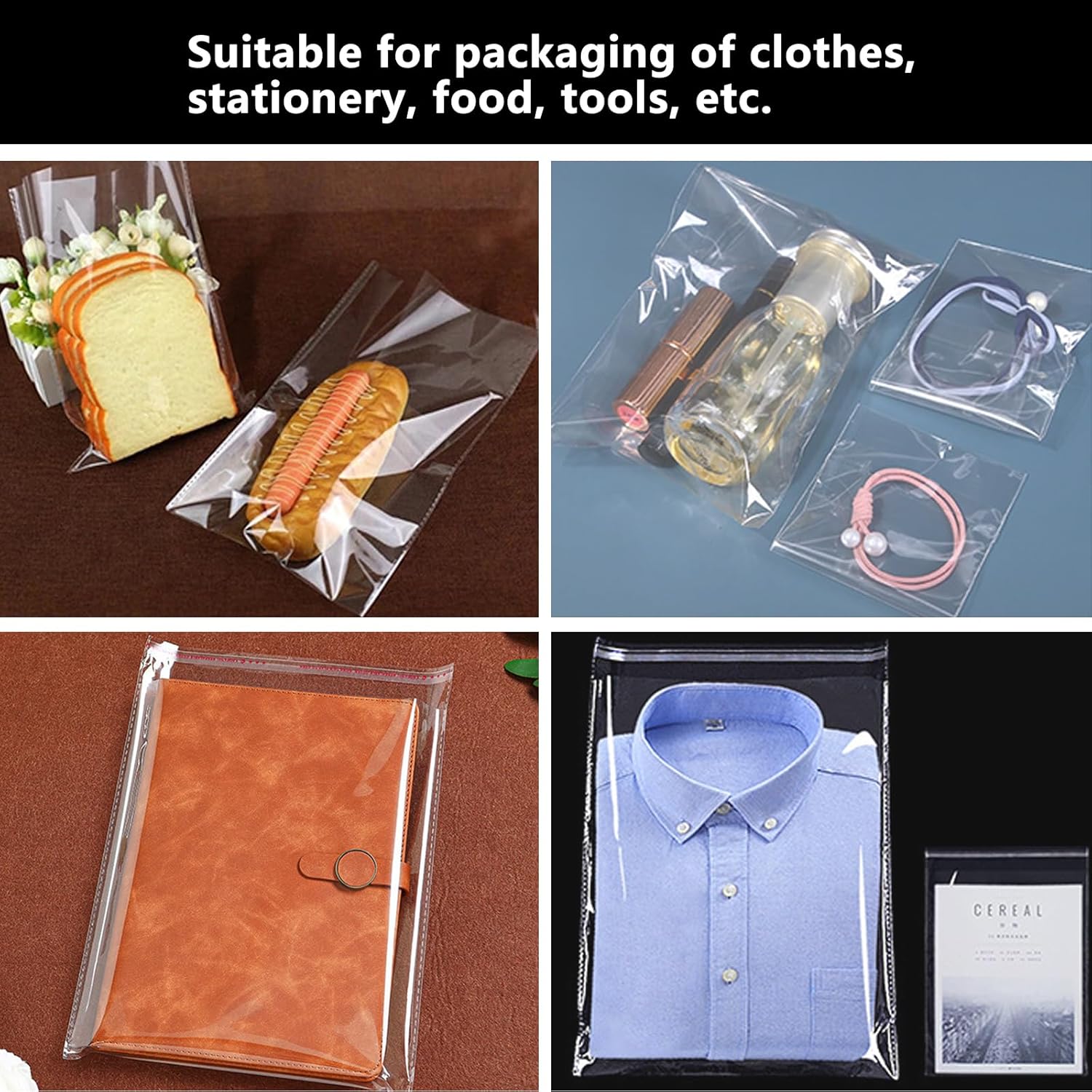 Cellophane bags - 100 small clear cellophane cookie bags - food safe - sealed with clear self-adhesive OPP display seal for cookies, lollies, envelopes, gifts, cards and photos 10 x 15 cm