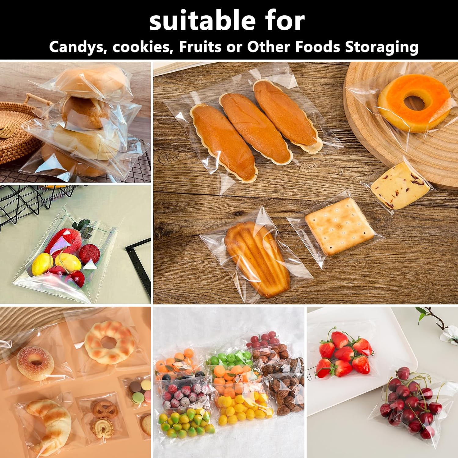 Cellophane bags - 100 small clear cellophane cookie bags - food safe - sealed with clear self-adhesive OPP display seal for cookies, lollies, envelopes, gifts, cards and photos 10 x 15 cm