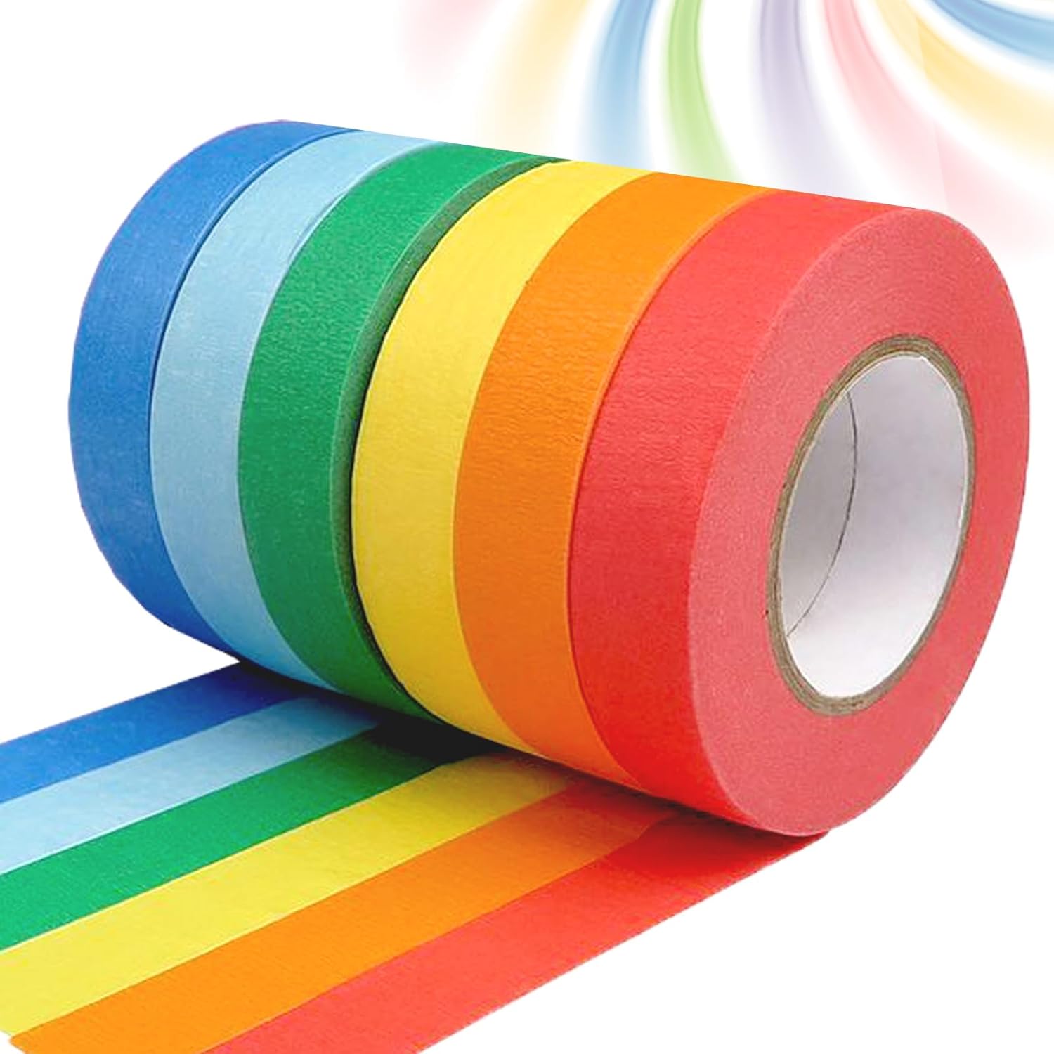 6 rolls of coloured sticky tape - removable coloured tape 1 cm * 13 m - coloured tape suitable for office and home crafts - used for wall decorations - art - lettering and crafting Rainbow sticky tape