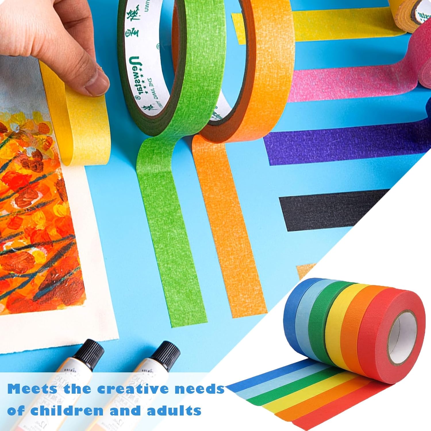 6 rolls of coloured sticky tape - removable coloured tape 1 cm * 13 m - coloured tape suitable for office and home crafts - used for wall decorations - art - lettering and crafting Rainbow sticky tape
