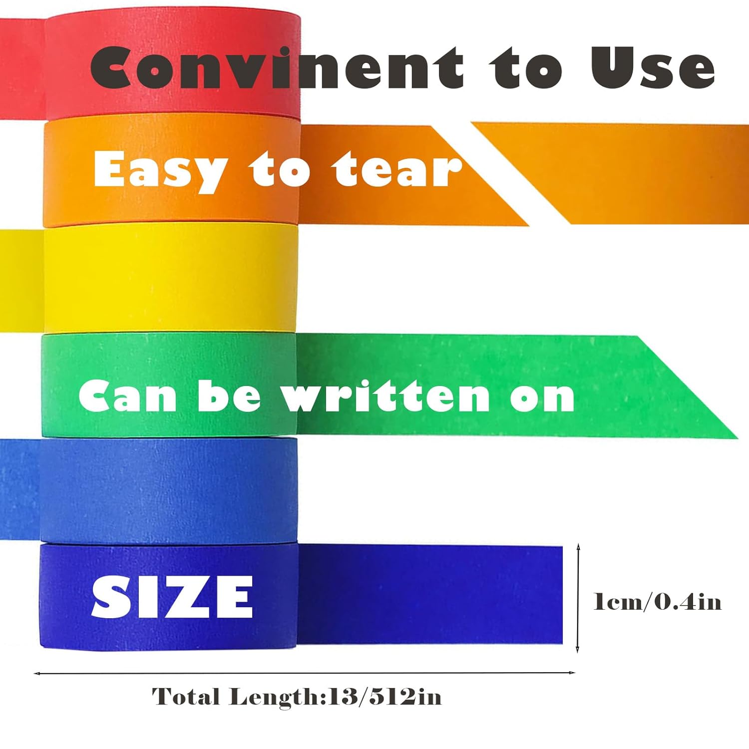 6 rolls of coloured sticky tape - removable coloured tape 1 cm * 13 m - coloured tape suitable for office and home crafts - used for wall decorations - art - lettering and crafting Rainbow sticky tape