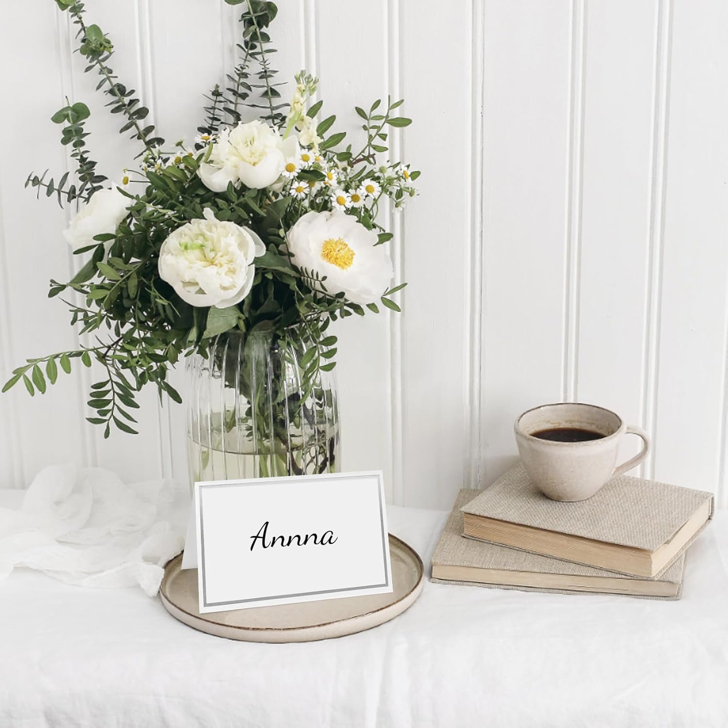 50 silver-edged table decorations reception seating place cards - rectangular plate cards for wedding dinner