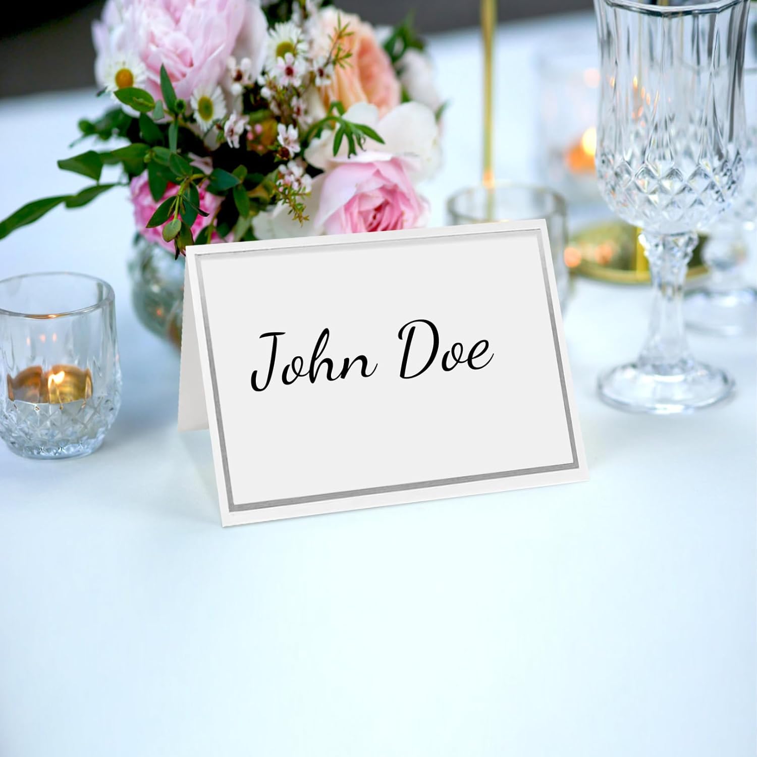50 silver-edged table decorations reception seating place cards - rectangular plate cards for wedding dinner