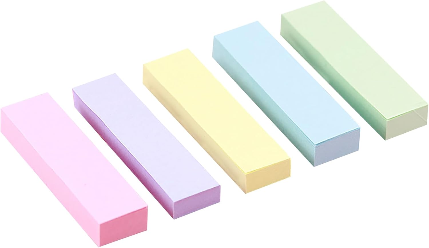 500 Pastel Sticky Notes 75x20mm - Colourful removable sticky notes in blue, pink, green, yellow and purple | Pack of 5 100 notes each | For use in the office, at home and at school